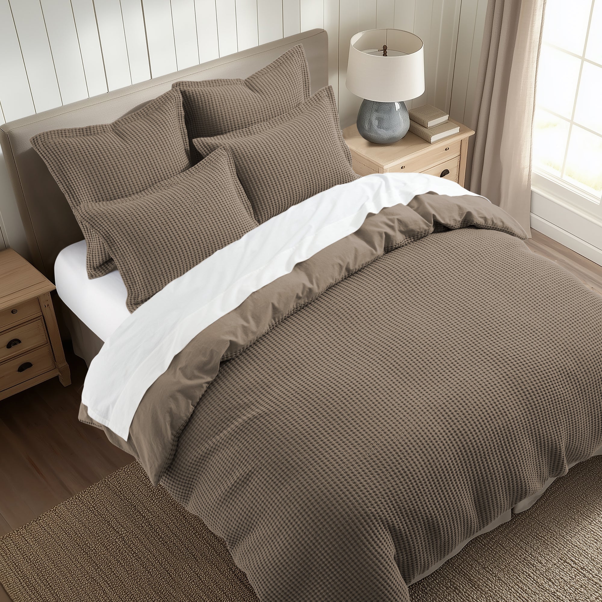Mills Waffle Duvet Cover Set - Soft Textured Bedding for Cozy Comfort - Perfect for Master Bedroom, Guest Room & Dorm Decor
