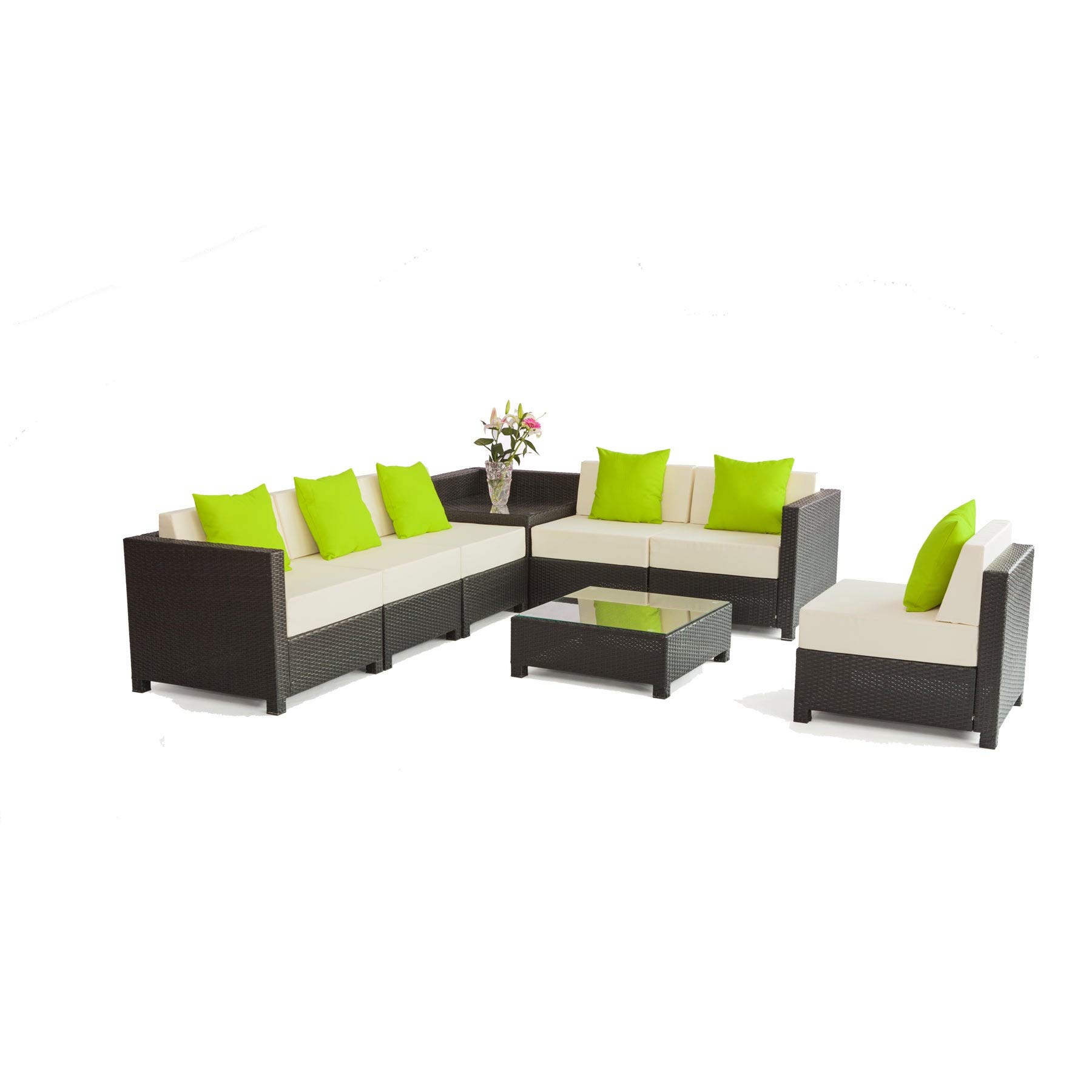 Luxury 8-Piece Black Wicker Patio Sectional Sofa Set with White Cushions - Indoor/Outdoor Furniture for Garden, Poolside & Backyard Relaxation