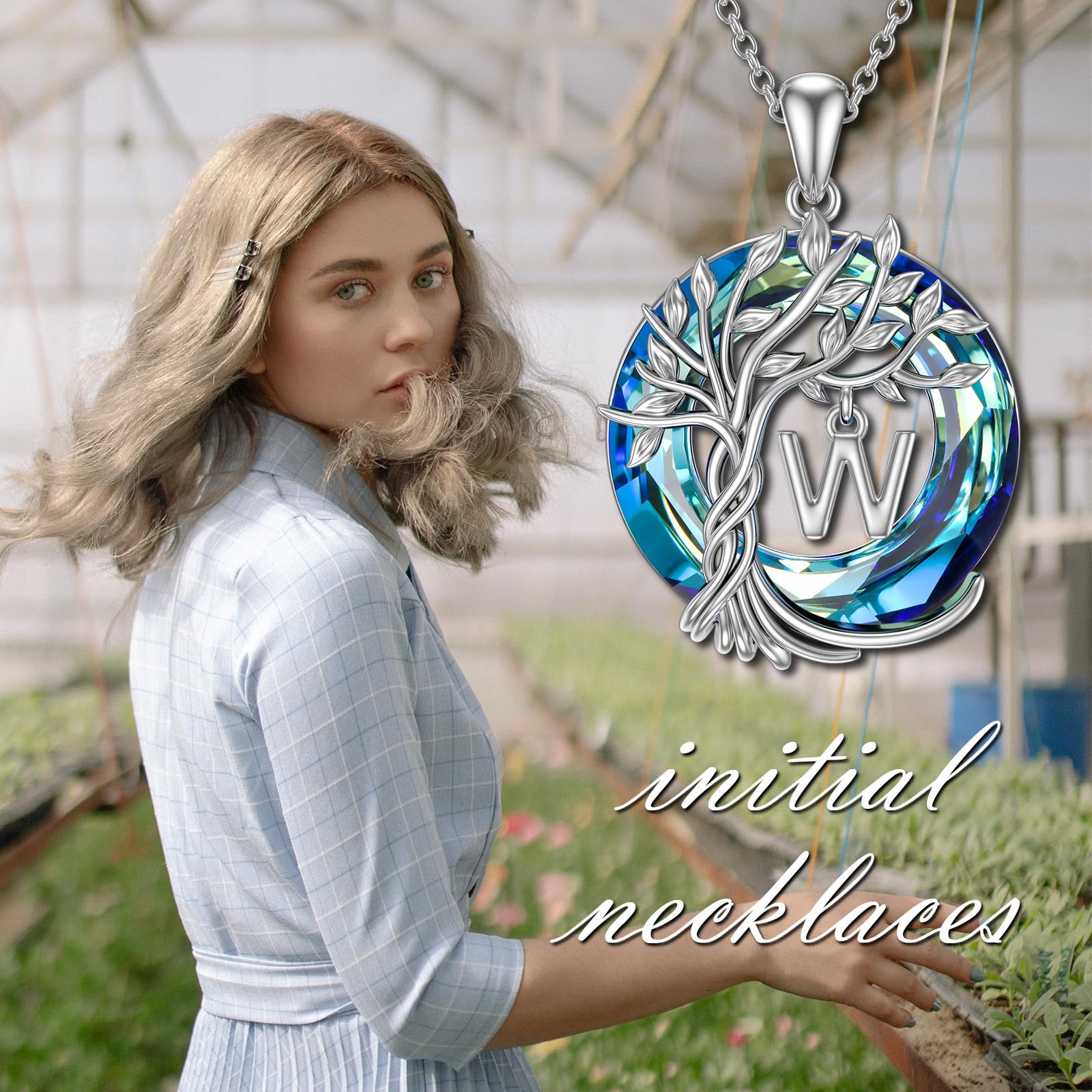 TOUPOP Sterling Silver Tree of Life Initial Necklace for Women - Personalized Letter Pendant with Blue Crystals, 925 Silver Jewelry | Birthday Gift, Mother's Day Present, Anniversary Keepsake | Perfect for Everyday Wear, Special Occasions & Sentimental Gifting