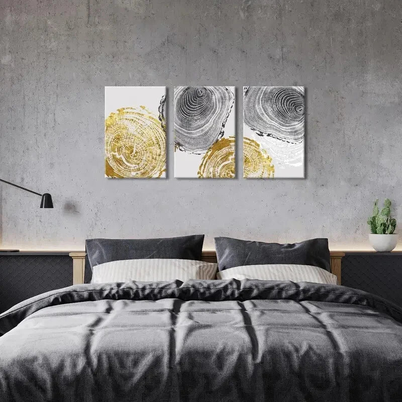3-Piece Abstract Black and Gold Metal Wall Art - Ready to Hang Modern Home Decor for Living Room, Bedroom, or Office