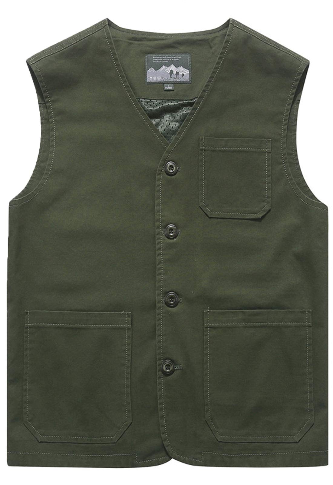 Flygo Men's Cotton Canvas Work Vest - Sleeveless Utility Jacket for Travel, Hiking & Outdoor Activities - Durable Lightweight Multi-Pocket Design