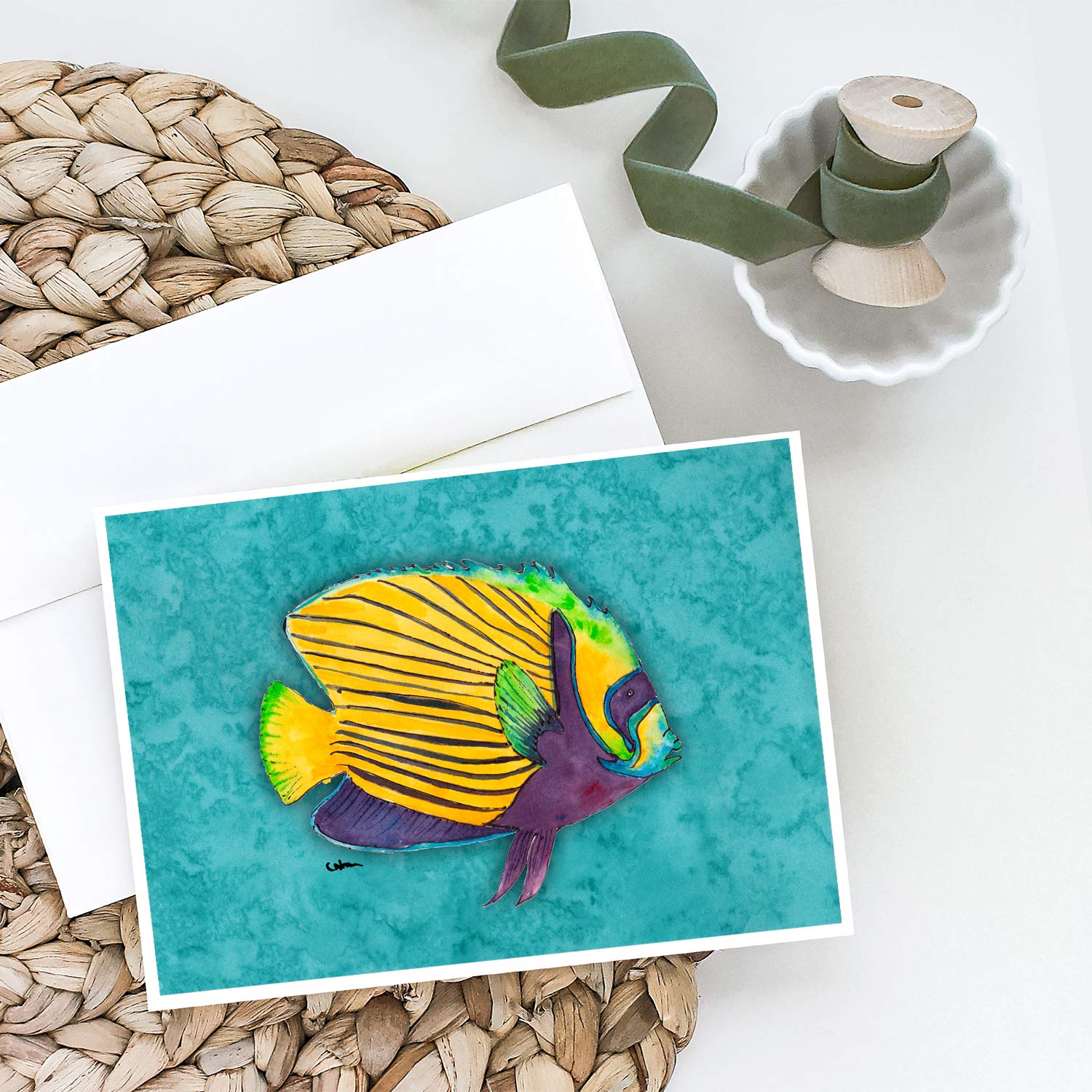 Caroline's Treasures 8674GCA7P Tropical Fish Greeting Cards - Pack of 8 Blank A7 Note Cards (5x7 inches) with Envelopes | Whimsical Underwater Theme | Perfect for Birthday Wishes, Thank You Notes & Special Occasions