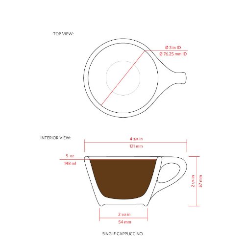 Premium LINO Single Cappuccino Cups Set of 6 - Porcelain Espresso Coffee Mugs with Saucers - Perfect for Home, Cafe & Restaurant Use