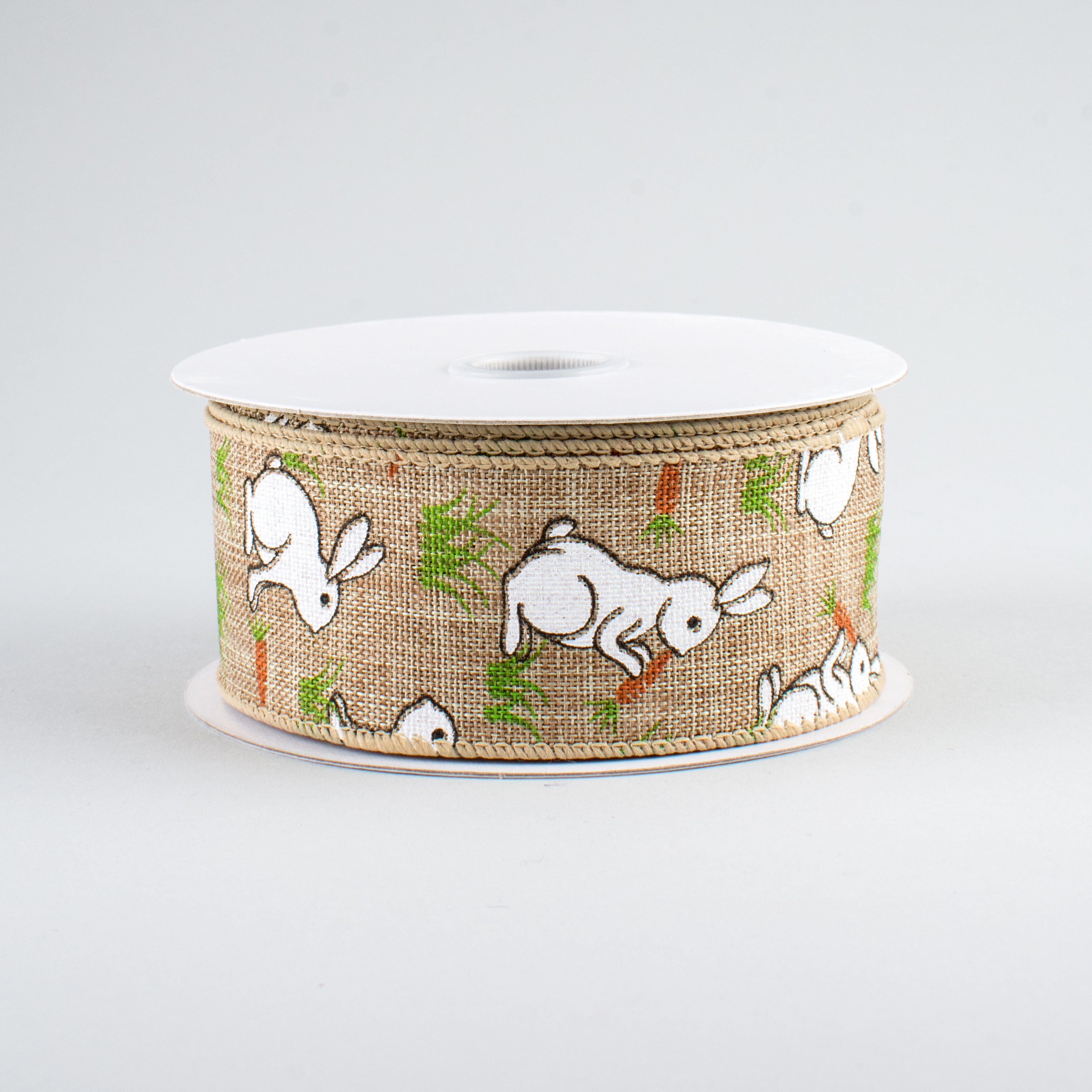 1.5 Inch Bunny & Carrots Ribbon - Natural Cotton Craft Ribbon (10 Yards) for Easter Decorations, Gift Wrapping, and DIY Scrapbooking Projects