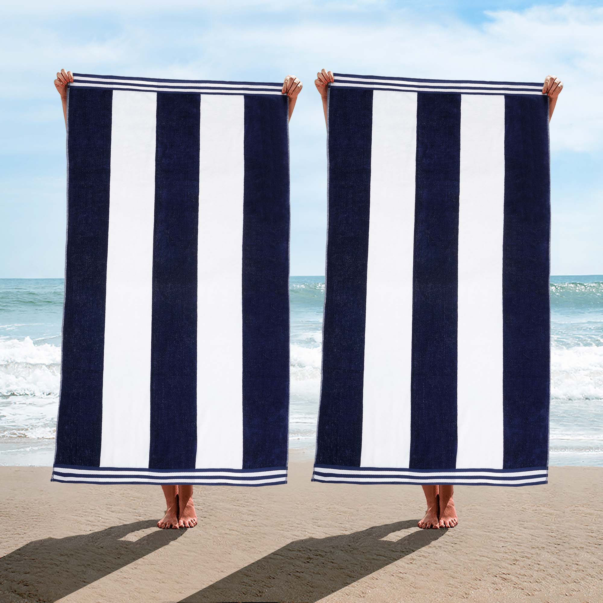 Premium Cabana Stripe Oversized Cotton Beach Towel Set of 2, 4, or 6 - Soft, Absorbent & Quick-Drying for Pool, Beach, Vacation & Spa Use