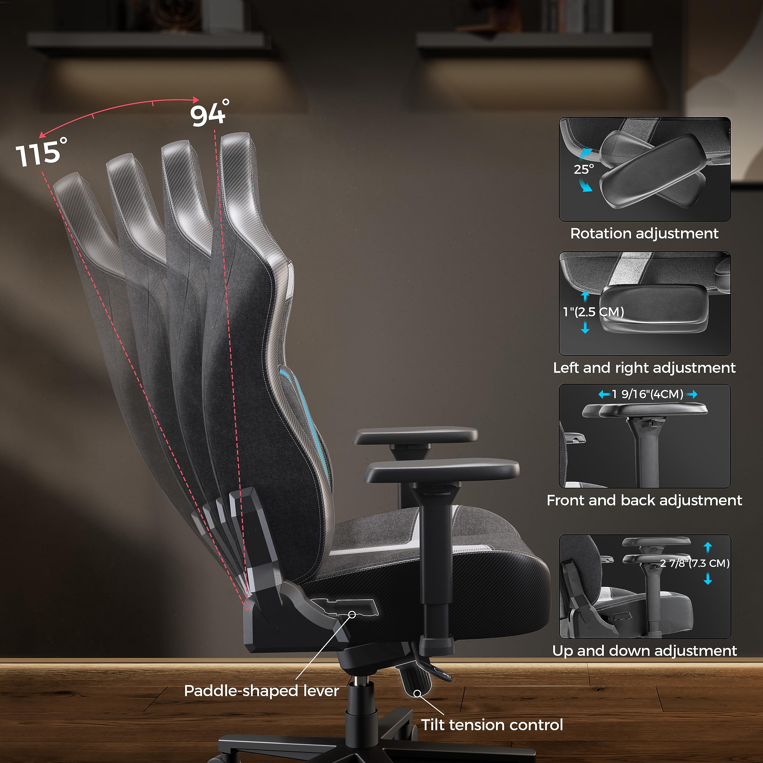 EUREKA ERGONOMIC Gaming Chair - High Back Ergonomic Office Chair with Lumbar Support & 4.3in Thick Seat Cushion, Computer Gamer Chair for Adults, Blue (Python II) - Perfect for Esports, Streaming & Long Gaming Sessions