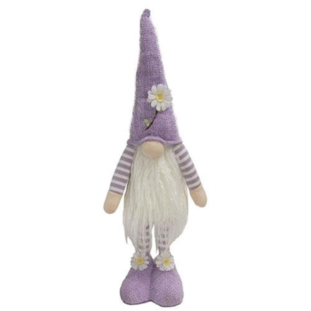 Purple Daisy Standing Gnome Statue - Whimsical Garden Decor for Outdoor & Indoor Use - Perfect for Patio, Lawn, and Home Decoration