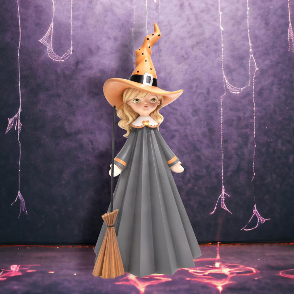 21 Witch Girl with Broom Halloween Decor - December Diamonds Collectible Figurine for Home, Party & Witch-Themed Decorations