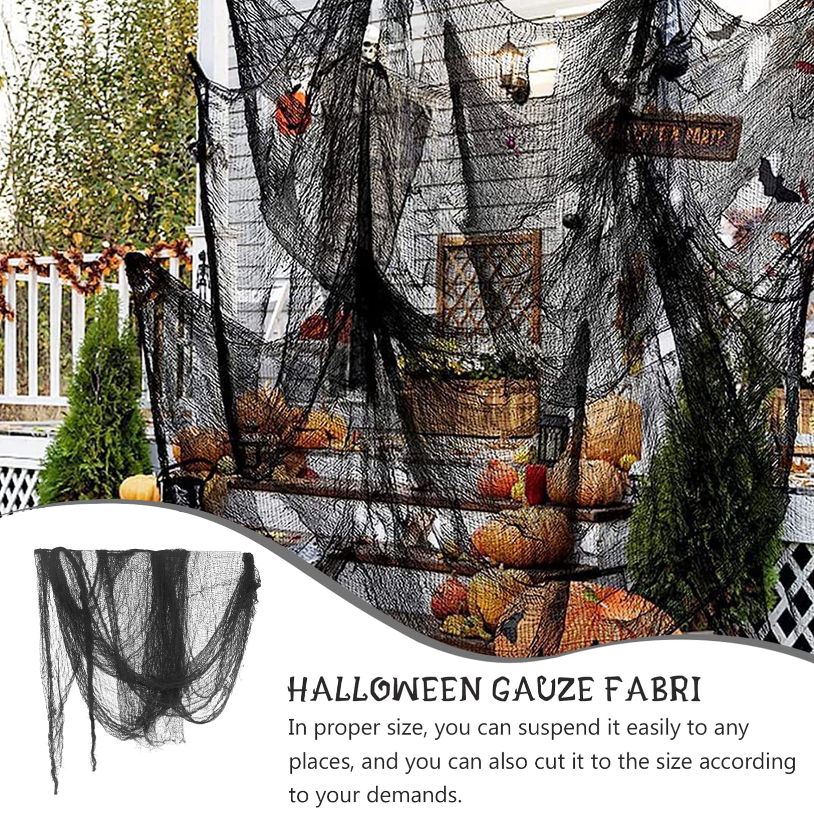GALPADA 2-Pack Black Halloween Gauze Decorations - Spider Web Curtains for Fireplace, Windows, Doors & Table Covers - Scary Terror Atmosphere Props for Halloween Party, Haunted House & Festival Decor