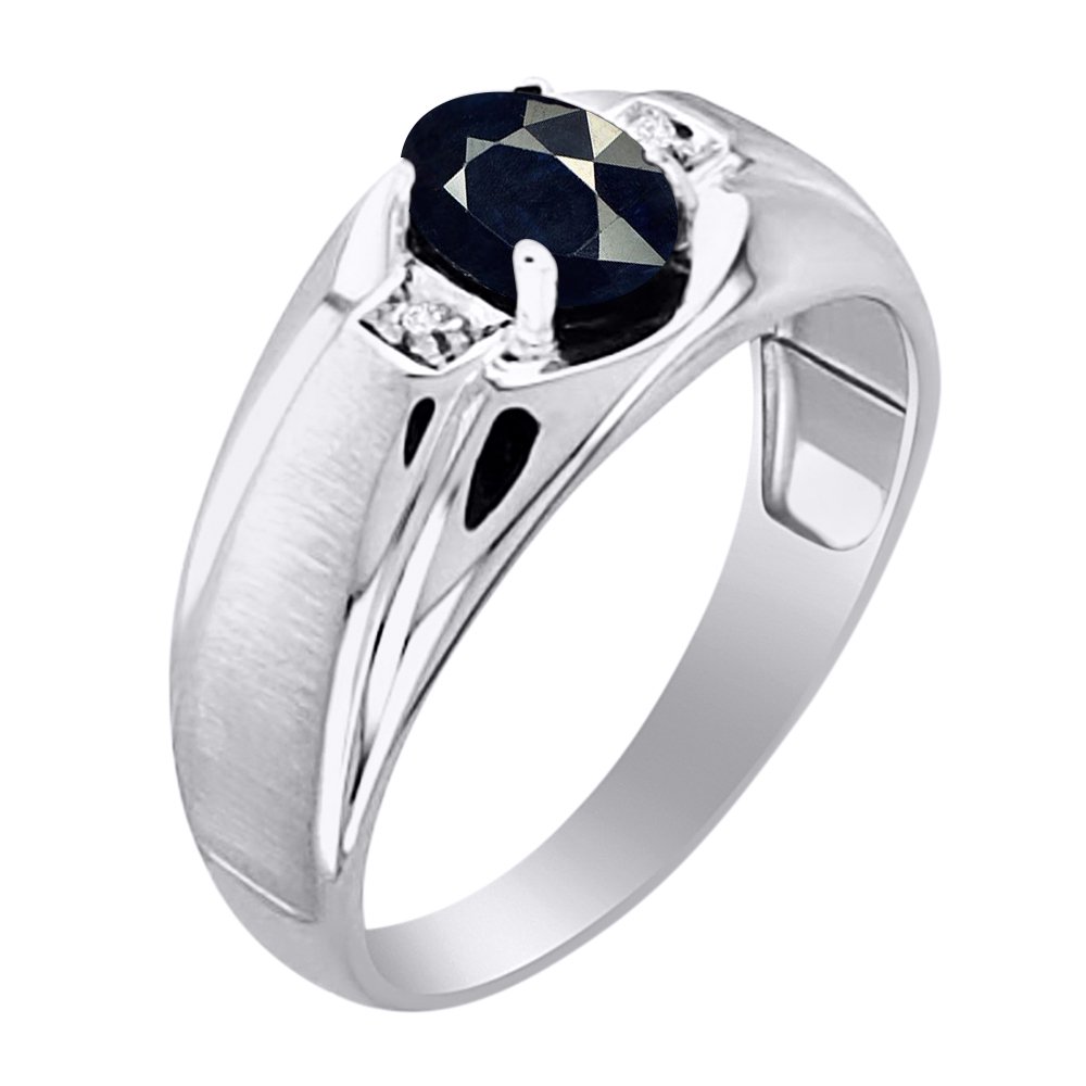 Rylos Men's Sterling Silver Rings - 7X5MM Oval Gemstone & Diamond Ring, Classic Birthstone Jewelry for Men, Sizes 8-13 | Perfect for Weddings, Anniversaries & Gifts