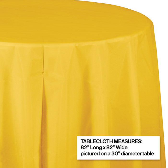 12-Pack Bulk School Bus Yellow Round Plastic 82-Inch Table Covers - Perfect for Classroom Decor, Birthday Parties & Event Table Protection