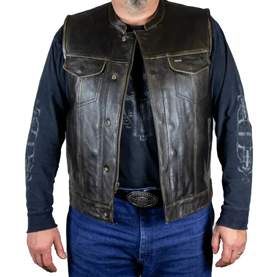 Open Road Men's Distressed Leather Club Vest - Vintage Biker Jacket for Motorcycle Riding & Casual Outfits