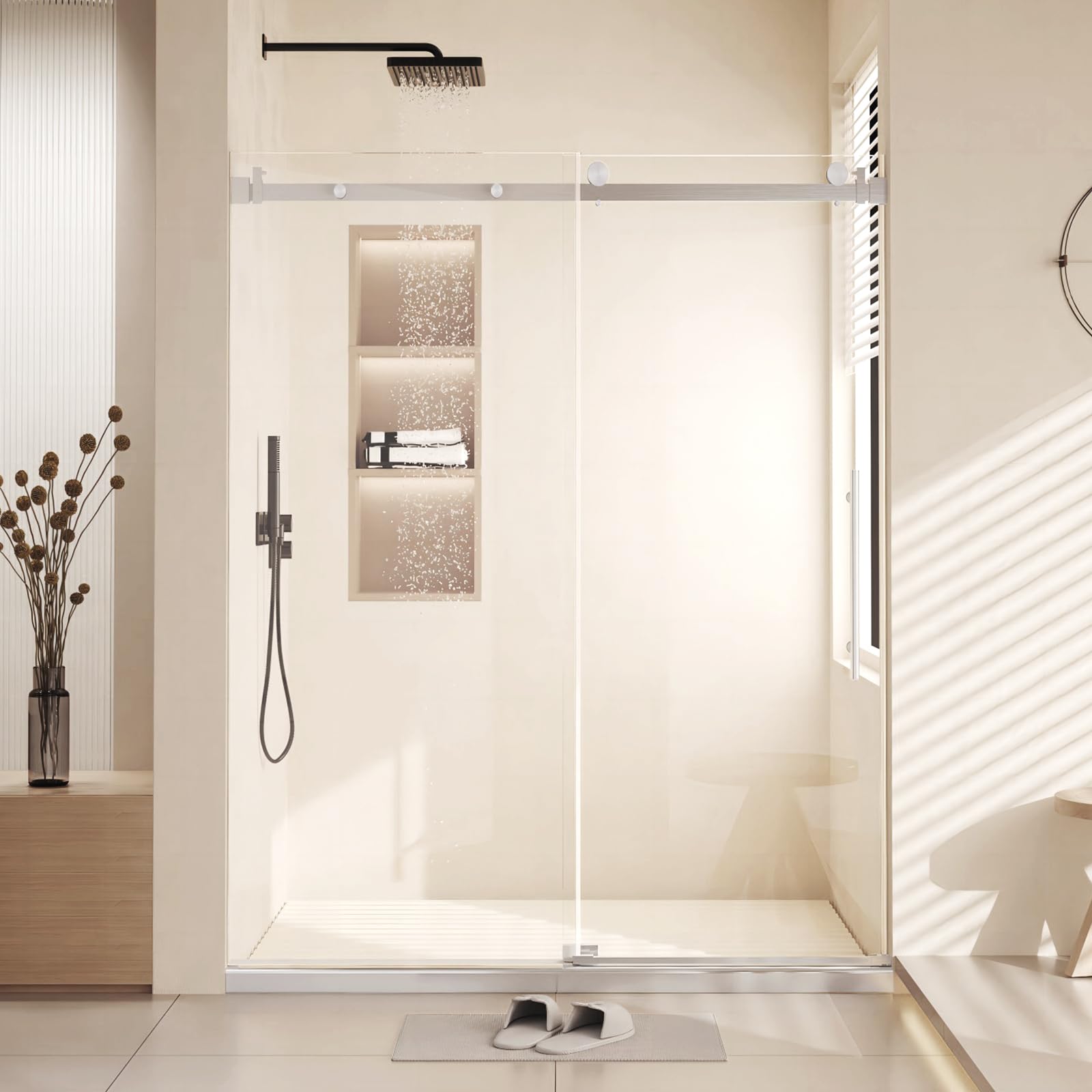 Frameless Tempered Glass Shower Door - Stainless Steel Handle & Waterproof Seal - for Bathroom Safety