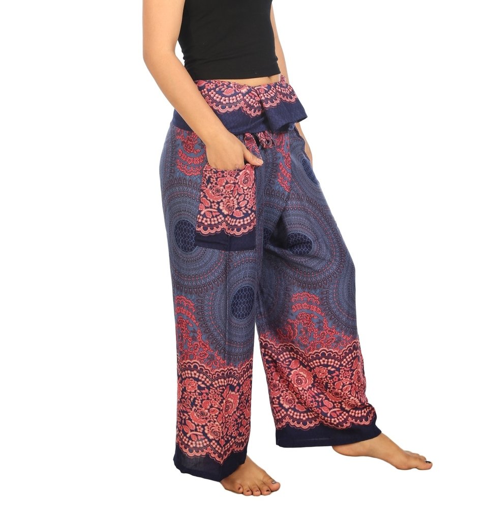 Lannaclothesdesign Women's Thai Fisherman Pants - Yoga Trousers Wide Leg Pants for Women - Comfortable Loose Fit Bohemian Style Pants for Yoga, Meditation, Beach & Summer Vacation