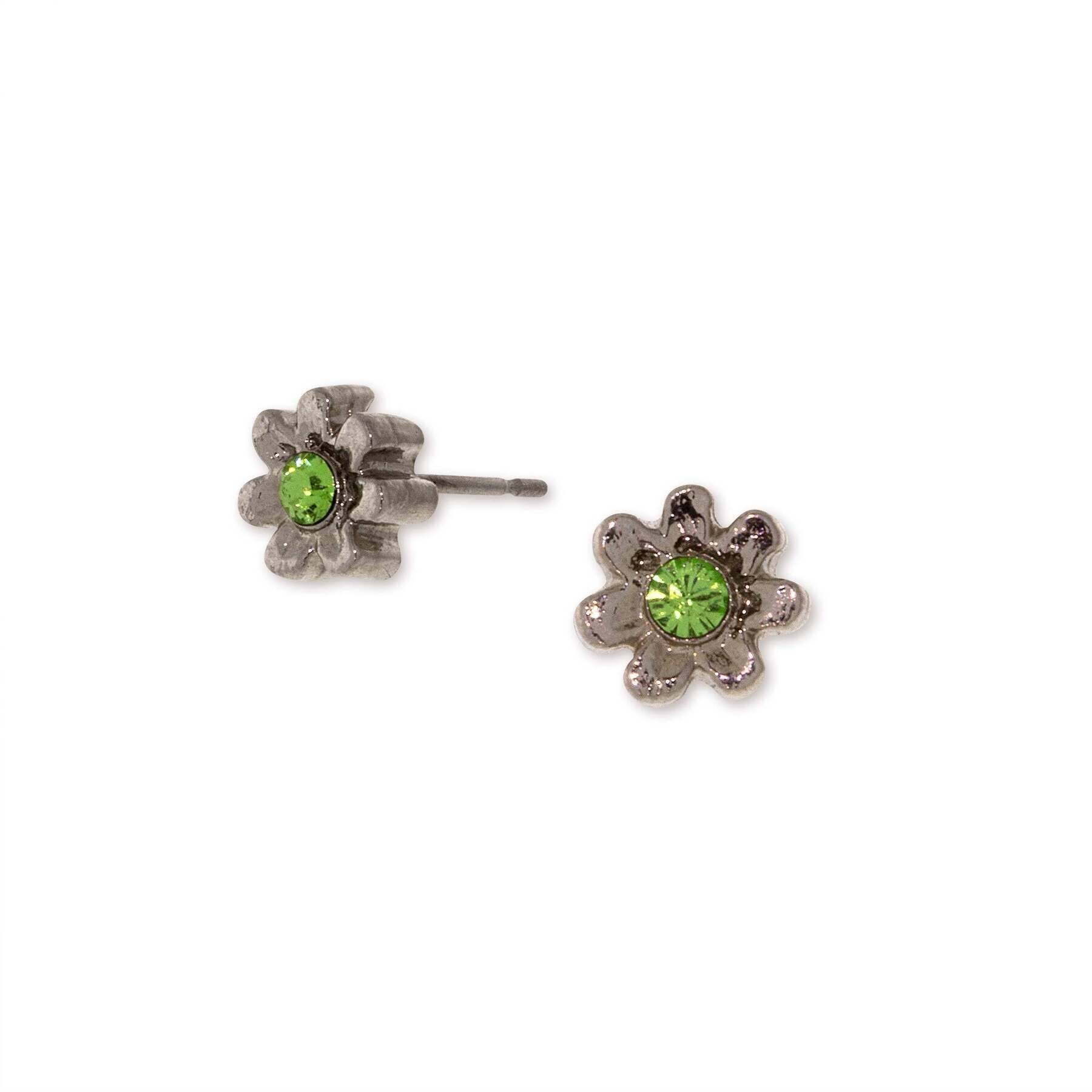 1928 Jewelry Light Green Crystal Tiny Flower Stud Earrings for Women - Elegant Floral Earrings for Daily Wear, Parties & Gifts