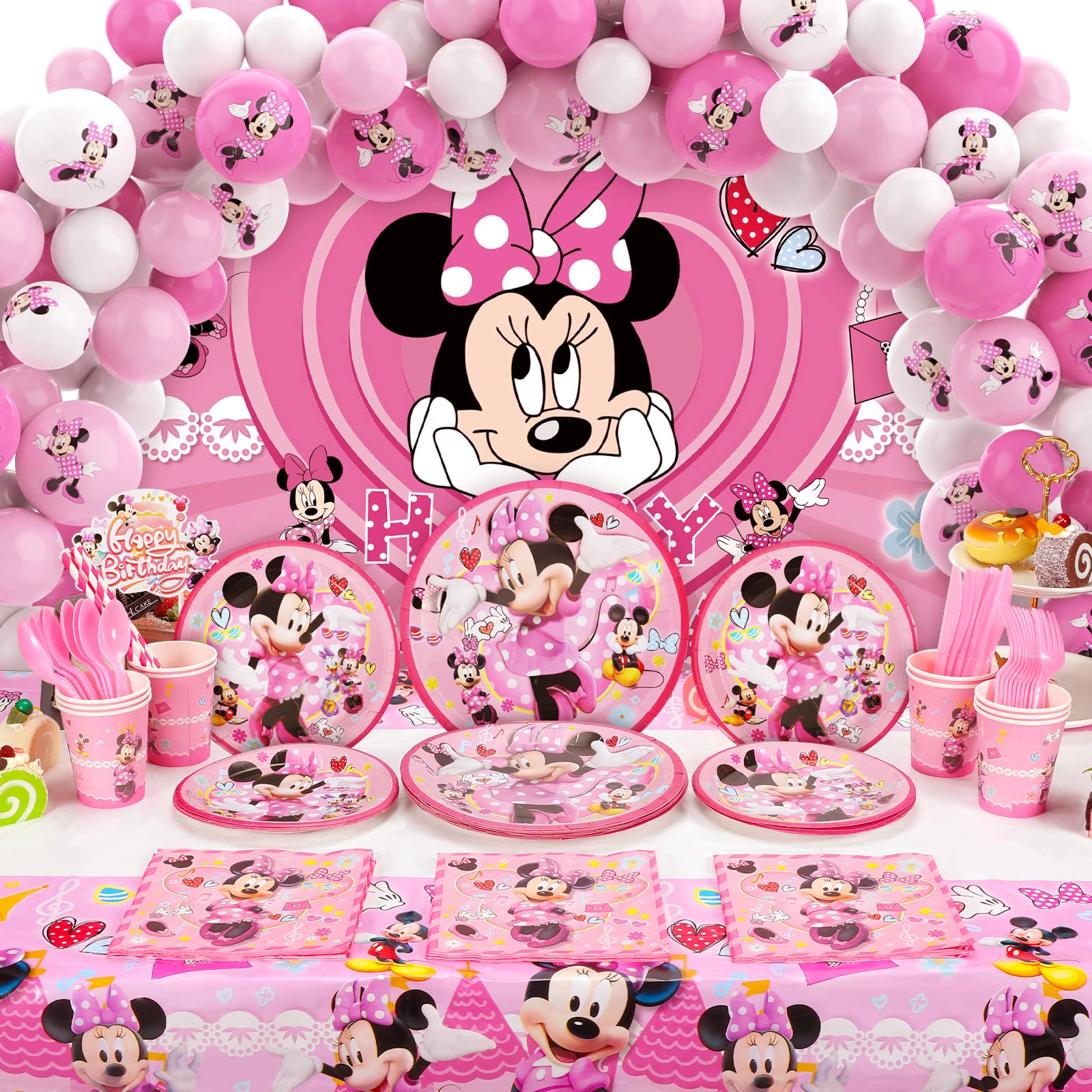 Pink Mouse Birthday Party Decorations Kit - Backdrop, Tablecloth, Balloons, Cups, Plates, Napkins for Kids Birthday Party | Perfect for Mouse-Themed Birthday Celebrations, Baby Showers & Children's Events
