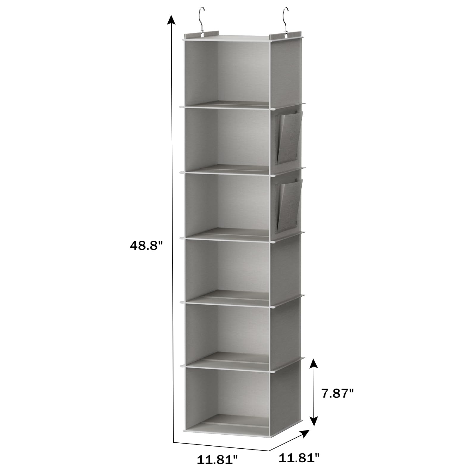 6-Shelf Hanging Closet Organizer - Sturdy Bamboo Frame with Fabric Storage | Space-Saving Sweater & Clothes Organizer (11.8”x11.8”x47.2”, Light Grey) | Perfect for Bedroom, Closet & Dorm Organization