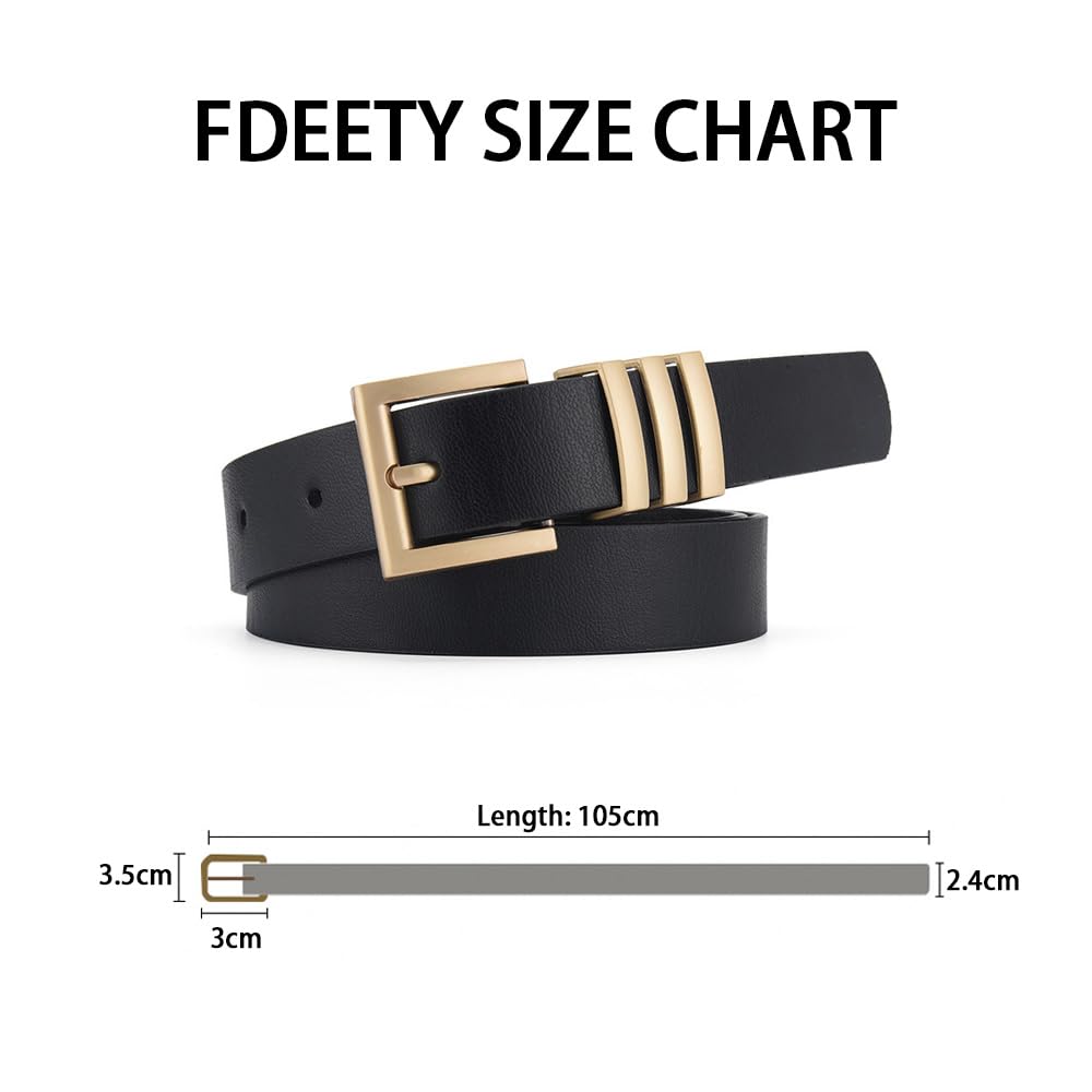 Vintage Women's Leather Belt Adjustable Fashion Accessory with Gold Buckle - Perfect for Jeans, Pants, Dresses & Office Wear | FDEETY