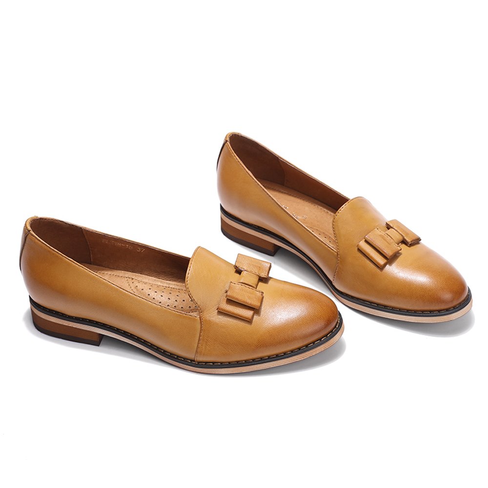 Women's Leather Bow Penny Loafers - Business Casual Slip-On Flats for Office & Work | Comfortable Ladies Shoes for Professional & Everyday Wear