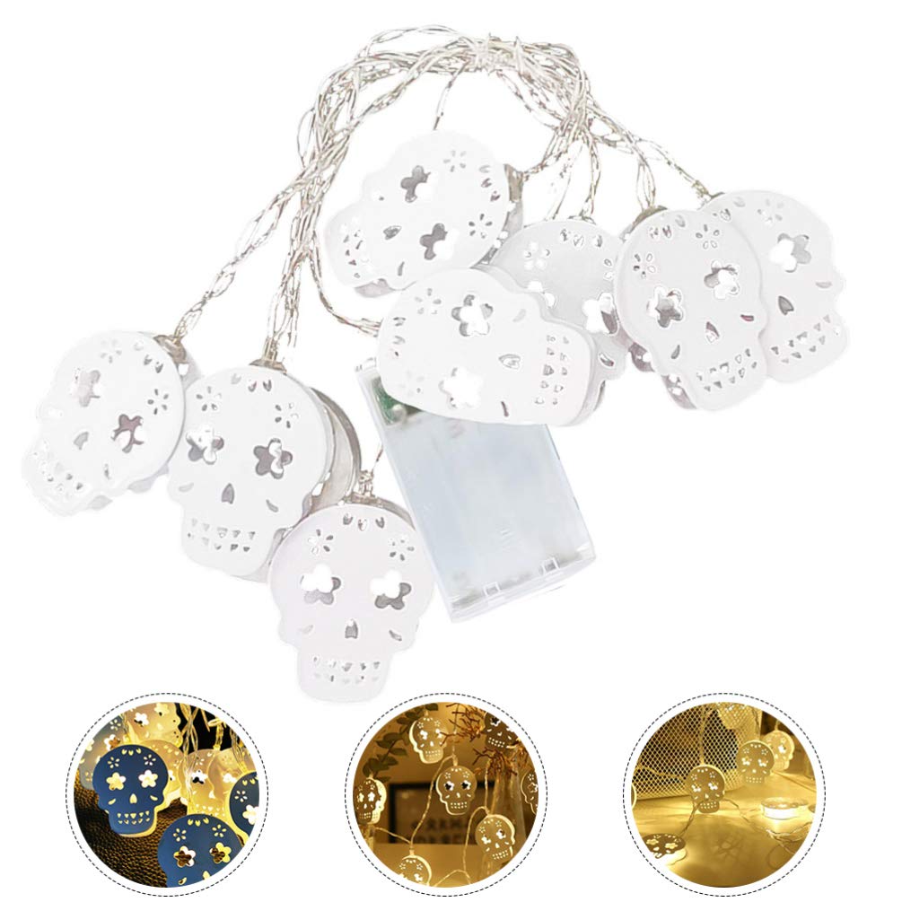3pcs Skull Fairy Lights - Skeleton LED String Lights for Halloween, Dia de Los Muertos Party Decor - Battery-Free Iron Sugar Style - Perfect for Indoor/Outdoor Home, Garden & Event Decorations