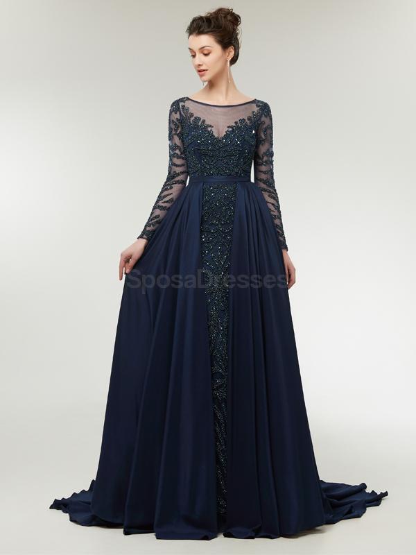 Elegant Long Sleeve Beaded Prom Dress for Evening Party | Formal Gown with Intricate Beading | Perfect for Homecoming, Prom Night & Special Occasions