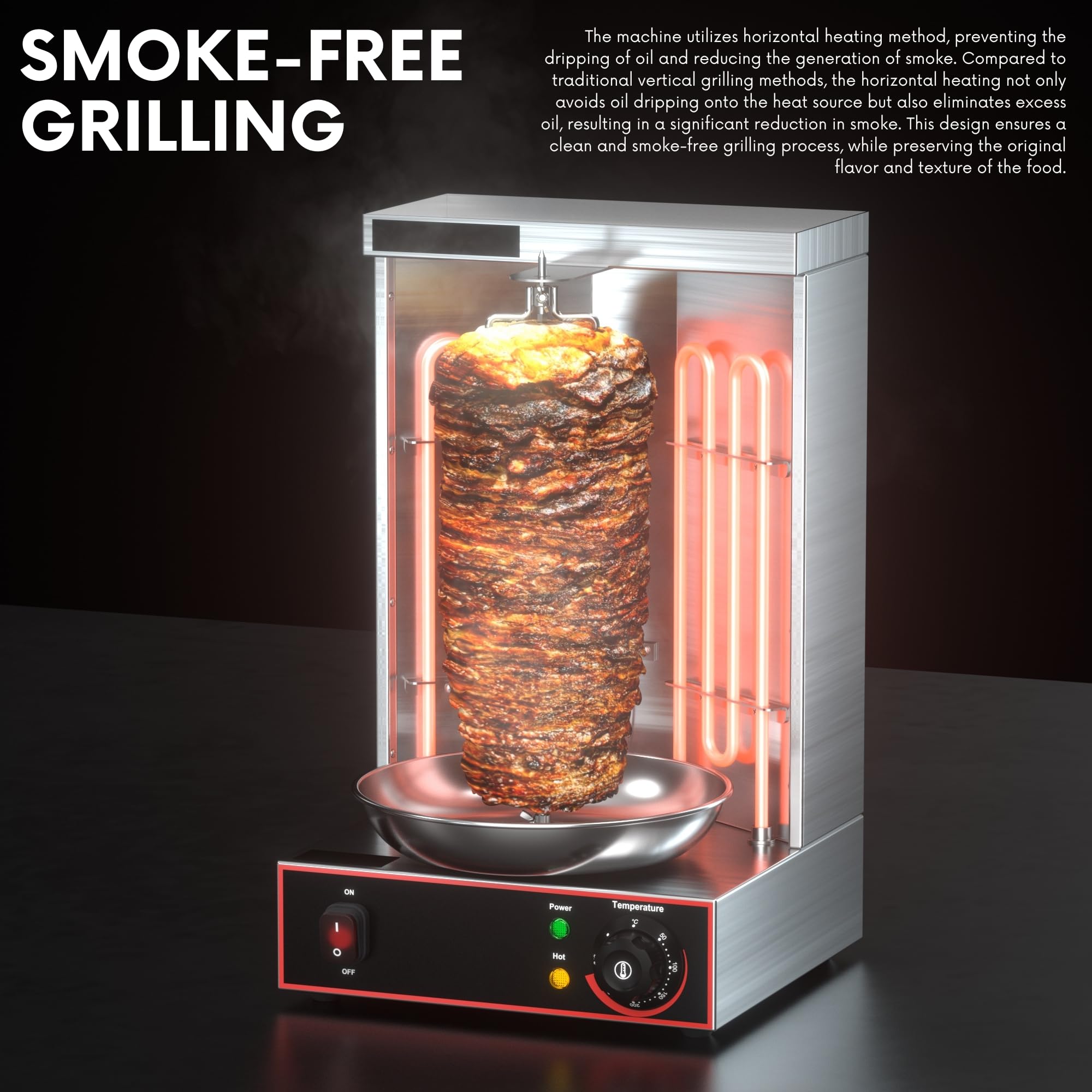 Commercial Electric Vertical Broiler - Stainless Steel Shawarma Machine & Kebab Grill for Gyro, Doner, Al Pastor - Perfect for Restaurants, Food Trucks & Catering Businesses - Indoor/Outdoor Rotisserie Oven with Energy Saving Design