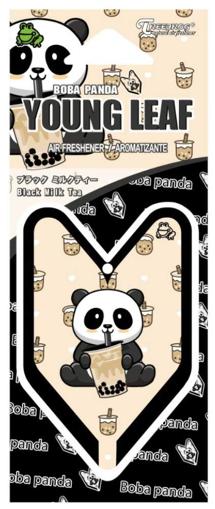 Treefrog Young Leaf Black Milk Tea 24-Pack (1-Box) - Premium Boba Bubble Tea Bags for Home & Office | Panda Car Hanging Air Freshener - Cute Aromatic Decor for Vehicles & Workspaces