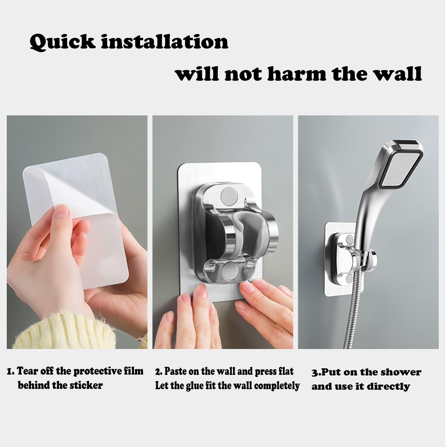 BONIRY Adjustable Self-Adhesive Shower Head Holder - No Drill Wall Mount, Waterproof Chrome Finish for Handheld Shower - Perfect for Bathroom, RV & Small Spaces