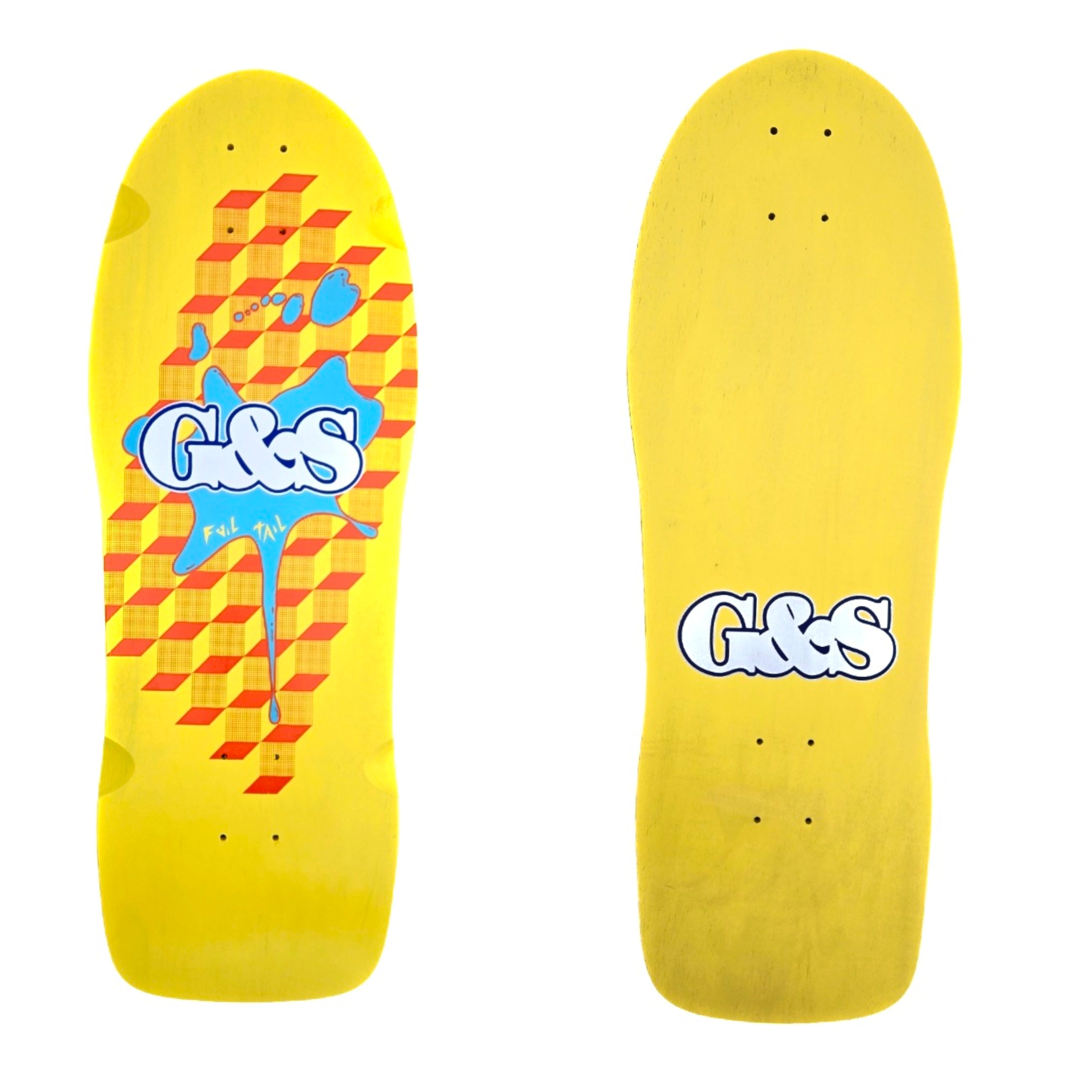G&S FoilTail Reissue Skateboard Deck - Yellow & Blue Splatter Design | Classic Retro Style for Street & Park Skating
