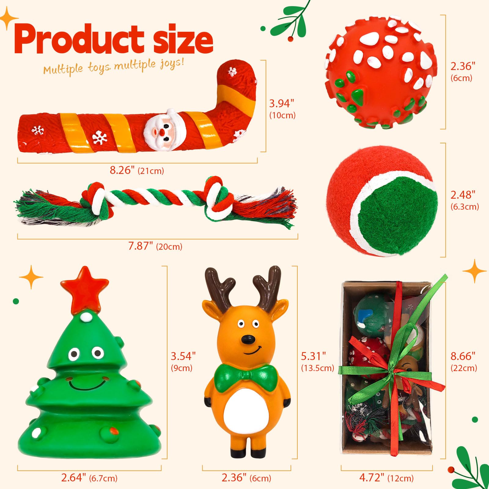 6Pcs Christmas Squeaky Dog Toys Set - Cute Holiday Chew Toys for Small & Medium Dogs with Squeaker (Tree & Reindeer) - Perfect for Puppy Playtime, Christmas Gifts & Interactive Training