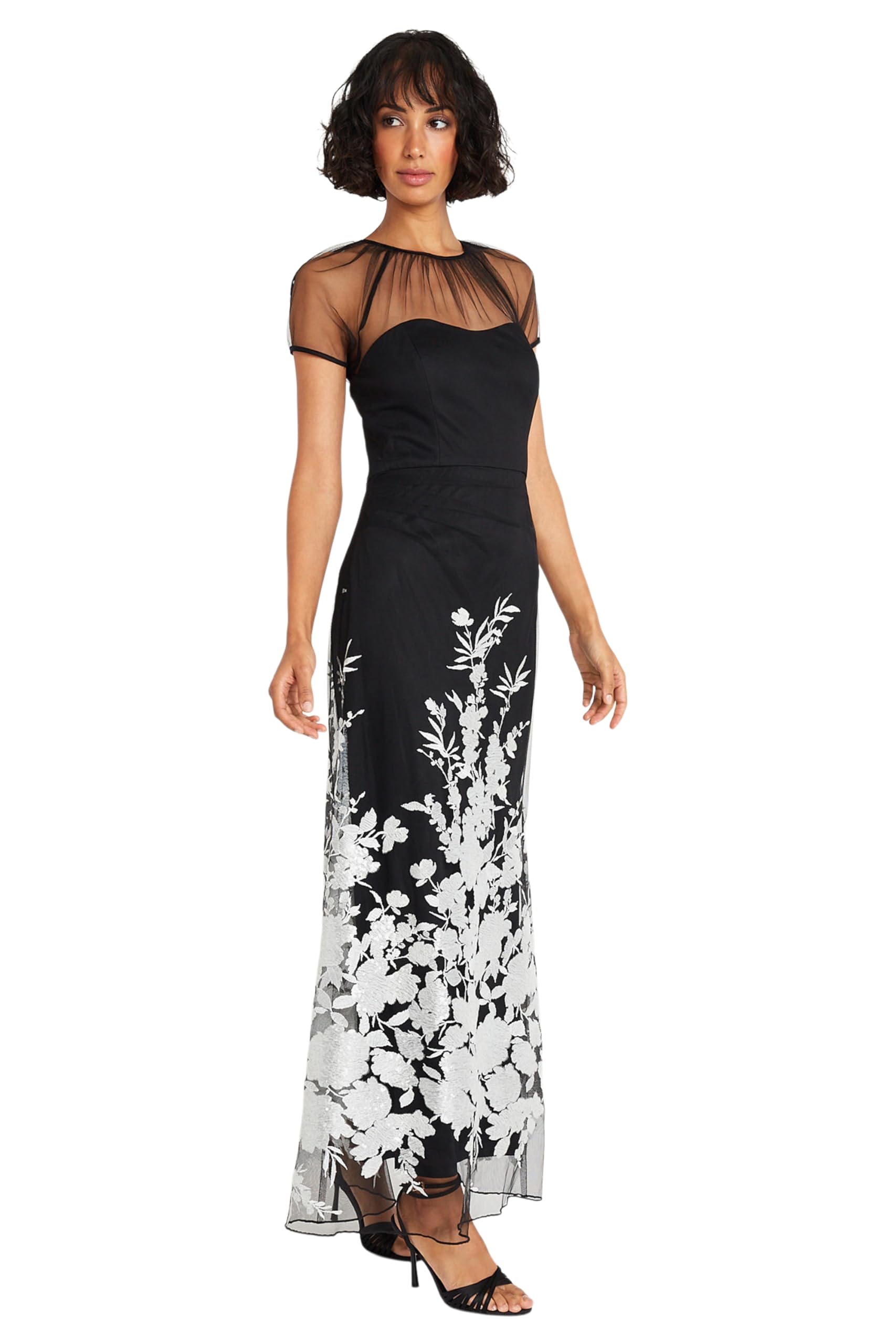 Maggy London Elegant Long Illusion Sweetheart Neckline Formal Dress for Women | Wedding Guest, Prom, Evening Gala & Special Occasion Attire