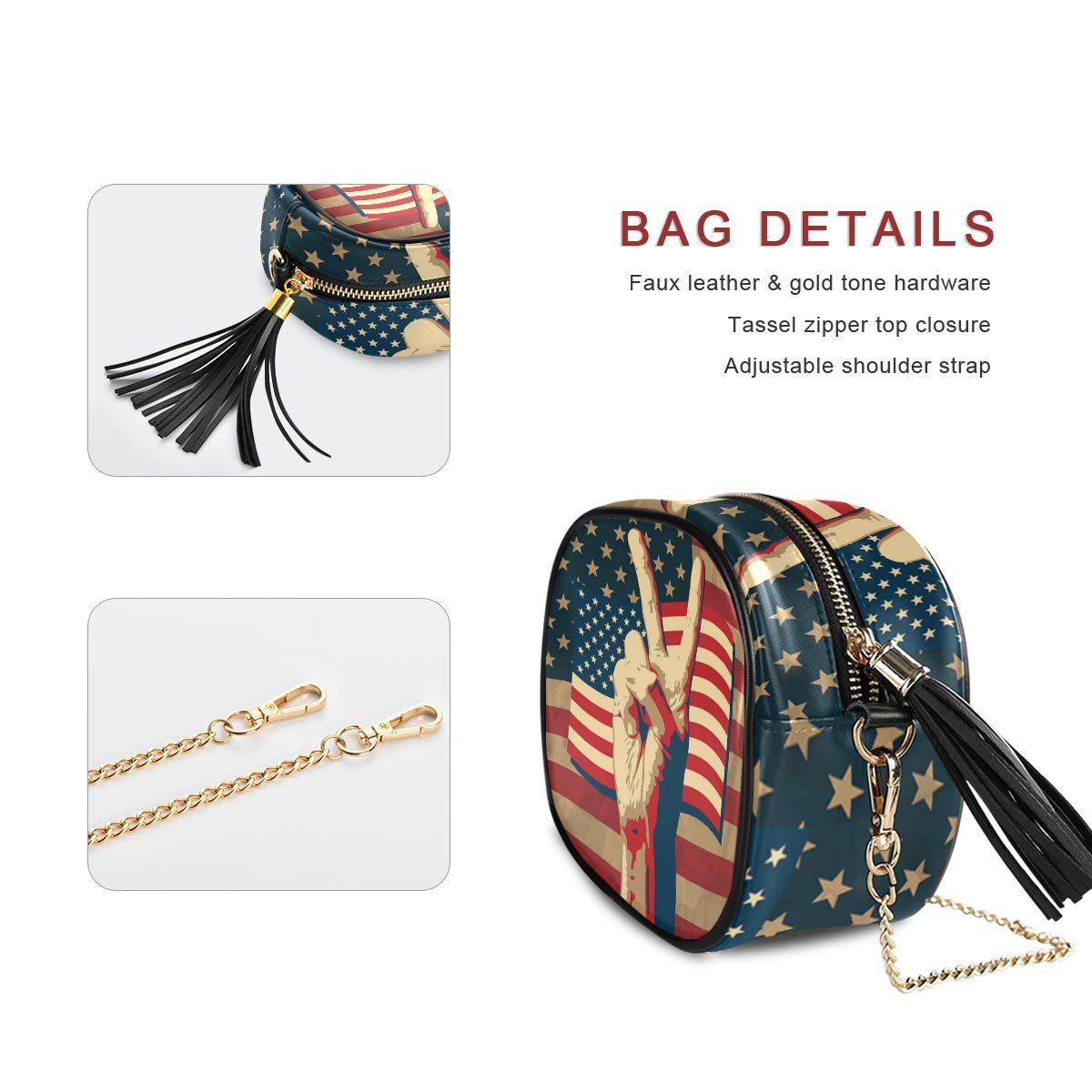 ALAZA Women's PU Leather Crossbody Bag with USA Flag & Tassel - Stylish Shoulder Purse for Casual Outings, Travel & Daily Use