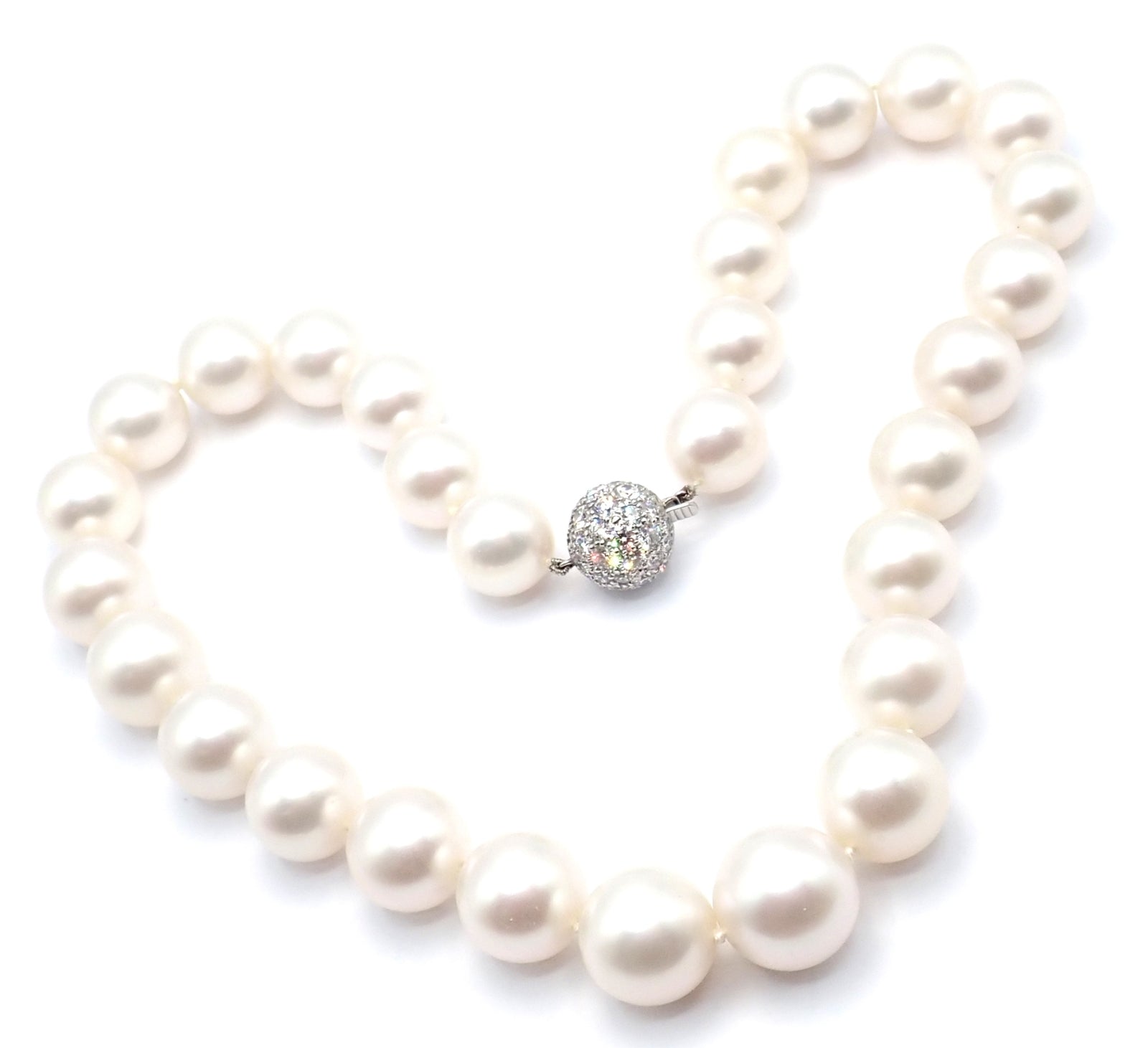 Authentic Tiffany & Co Platinum Diamond South Sea Pearl Necklace - Luxury Jewelry Gift for Women, Perfect for Weddings & Special Occasions