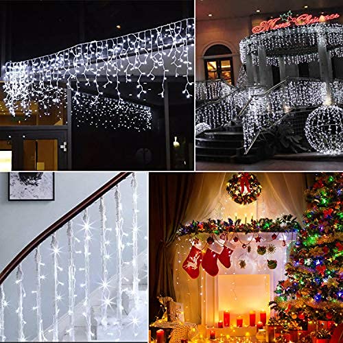 306 LED Icicle Christmas Lights Outdoor 19.6FT - 8 Lighting Modes with Remote & Timer, Waterproof Fairy String Lights for Indoor Patio Tree House Decor (Pure White) - Perfect for Holiday Decorations, Winter Weddings, and Cozy Home Ambiance