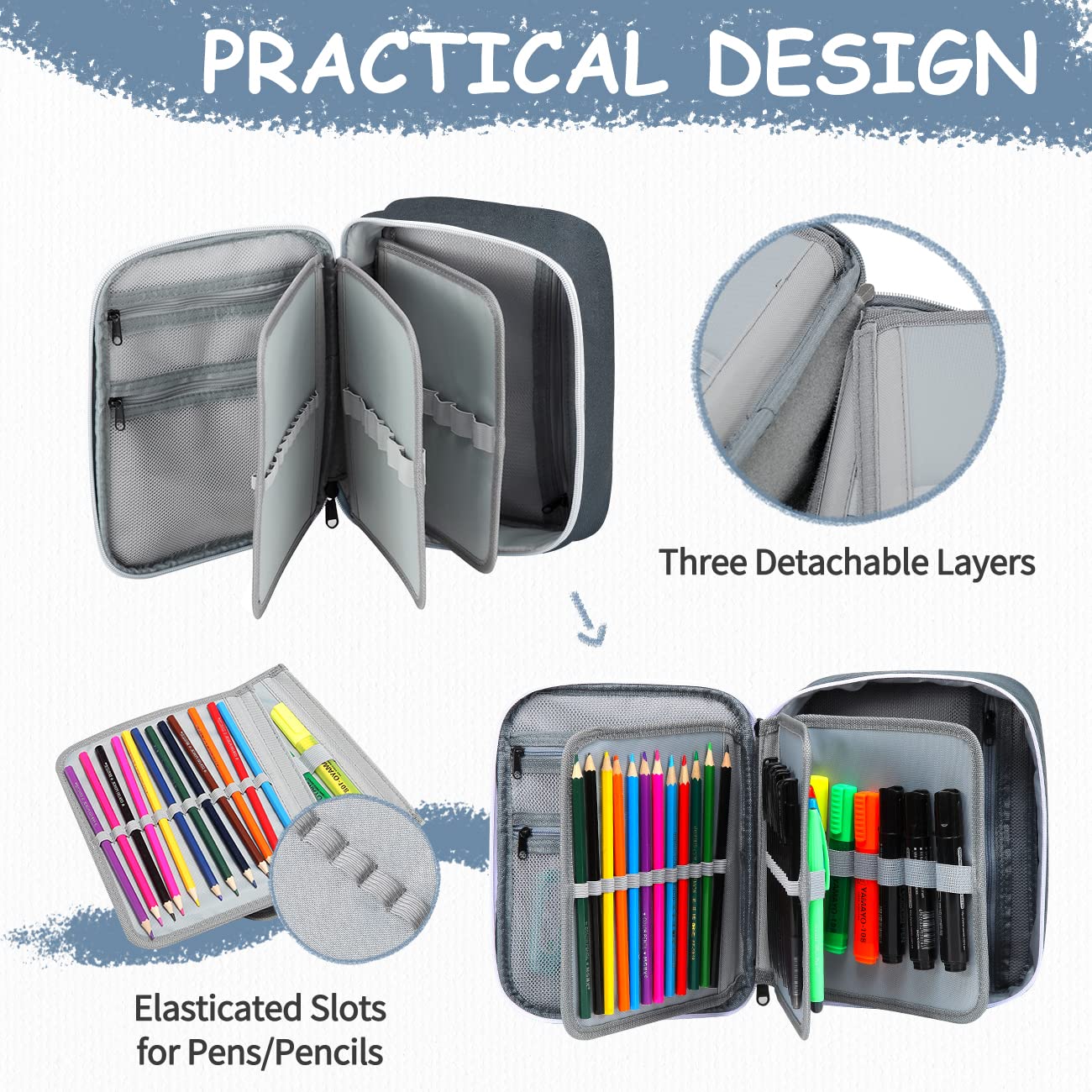 VASCHY Large Pencil Case with Detachable Pockets - Art & School Supplies Organizer for Students & Artists