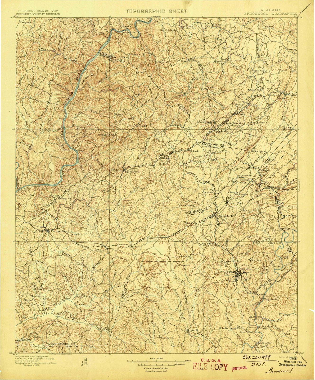 1899 Brookwood, AL USGS Historical Topographic Wall Map - 37x44 Inch Vintage Alabama Decor - Perfect for Home Office, Study Room & Gift for History Lovers