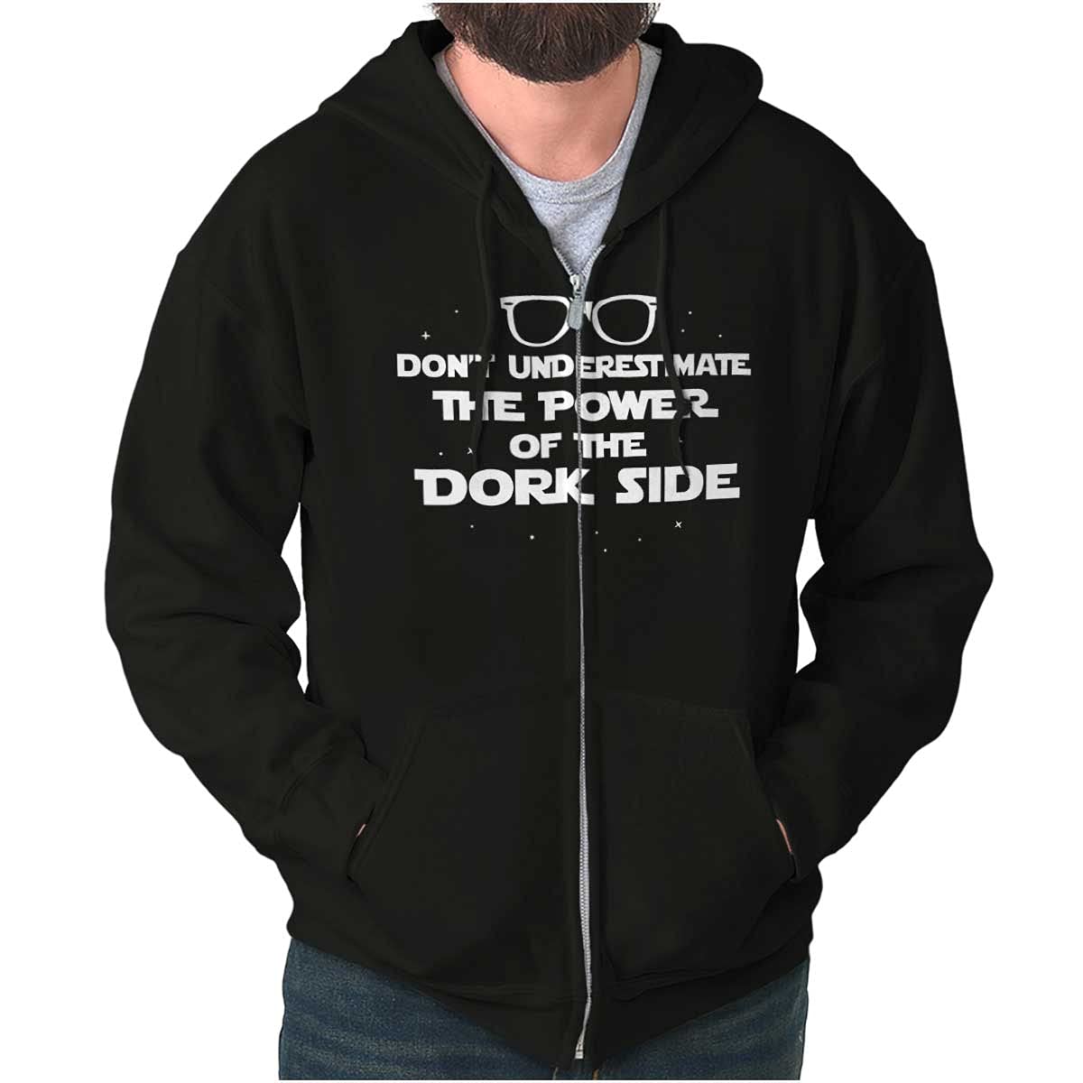 Brisco Brands Dark Side Dork Nerd Geek Space Sci-Fi Zip Up Hoodie for Men & Women - Perfect for Cosplay, Comic Con & Sci-Fi Fan Outfits