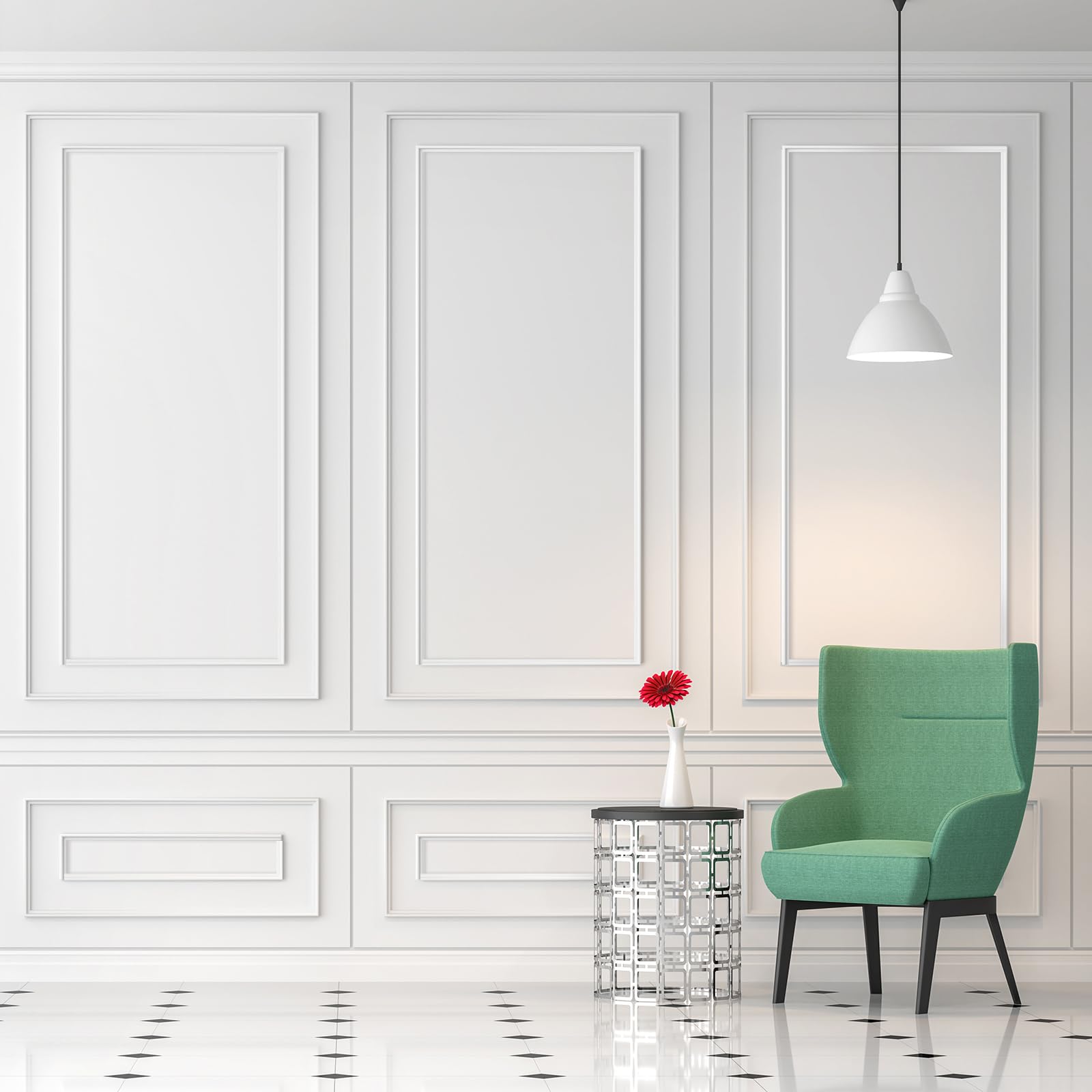 Pangda 3-Piece Peel and Stick Wall Molding Kit - Inner & Outer Layer Wainscoting Panels for Interior Wall Decor - Easy DIY Accent Wall Molding - Perfect for Living Room, Bedroom, and Office Decoration