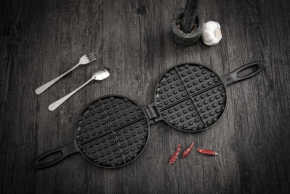HAWOK Cast Iron Waffle Maker - Traditional Belgian Waffle Iron for Stovetop - Perfect for Breakfast, Camping & Homemade Desserts