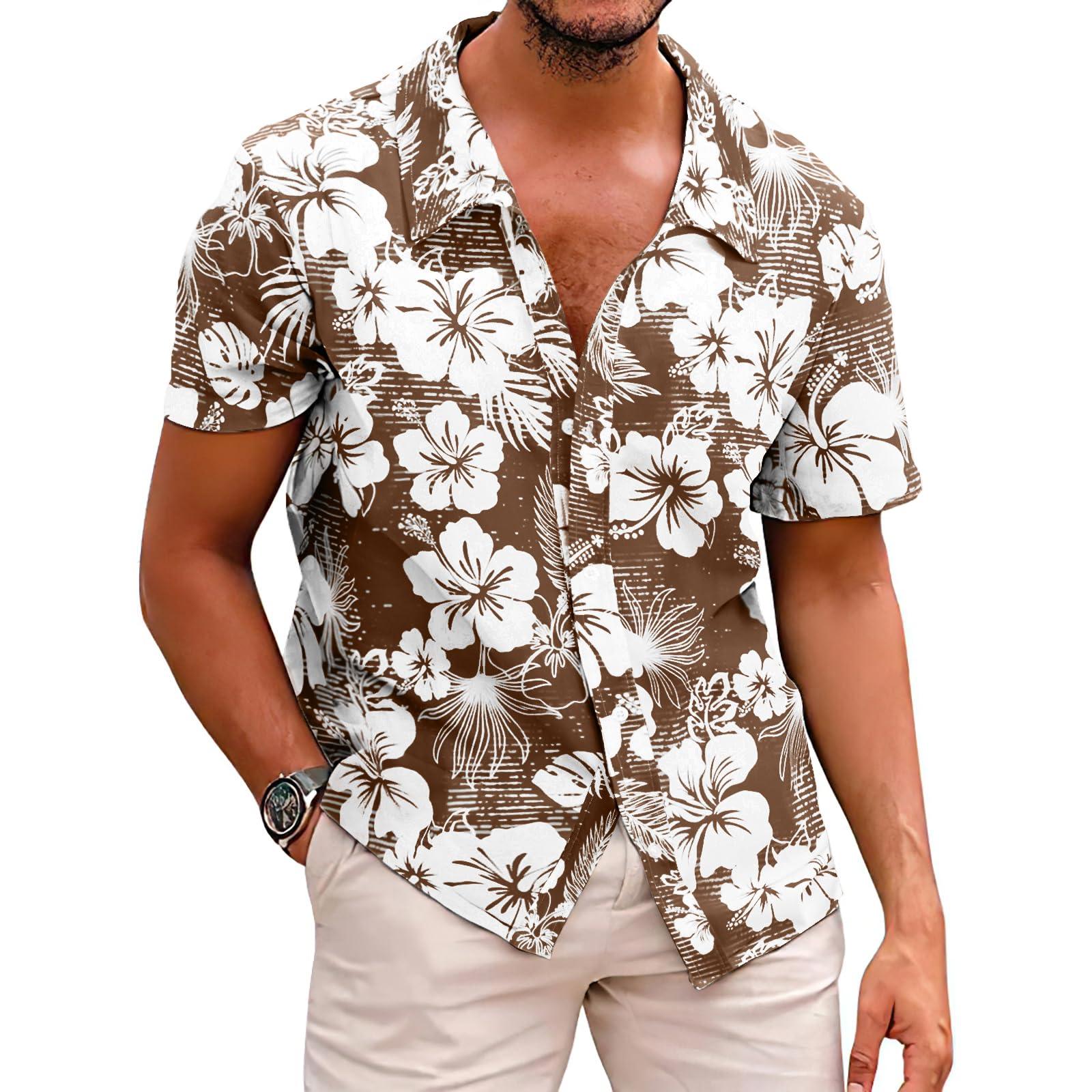 Men's Hawaiian Floral Shirt - Summer Casual Button Down Tropical Shirt for Beach Vacation & Luau Party | Lightweight Breathable Fabric for Poolside, Cruise & Island Getaways