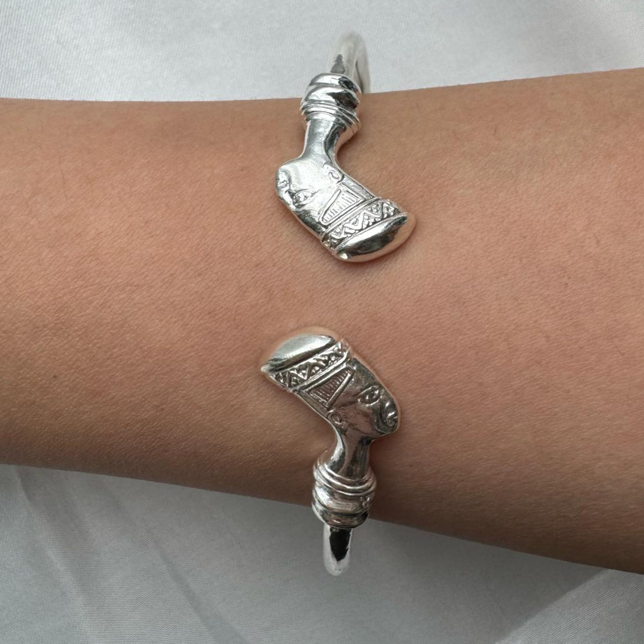 Queen Nefertiti .925 Sterling Silver Thick Plain West Indian Cuff Bangle Bracelet - Jamaican Caribbean Style Jewelry for Women - Perfect for Parties, Weddings & Cultural Events