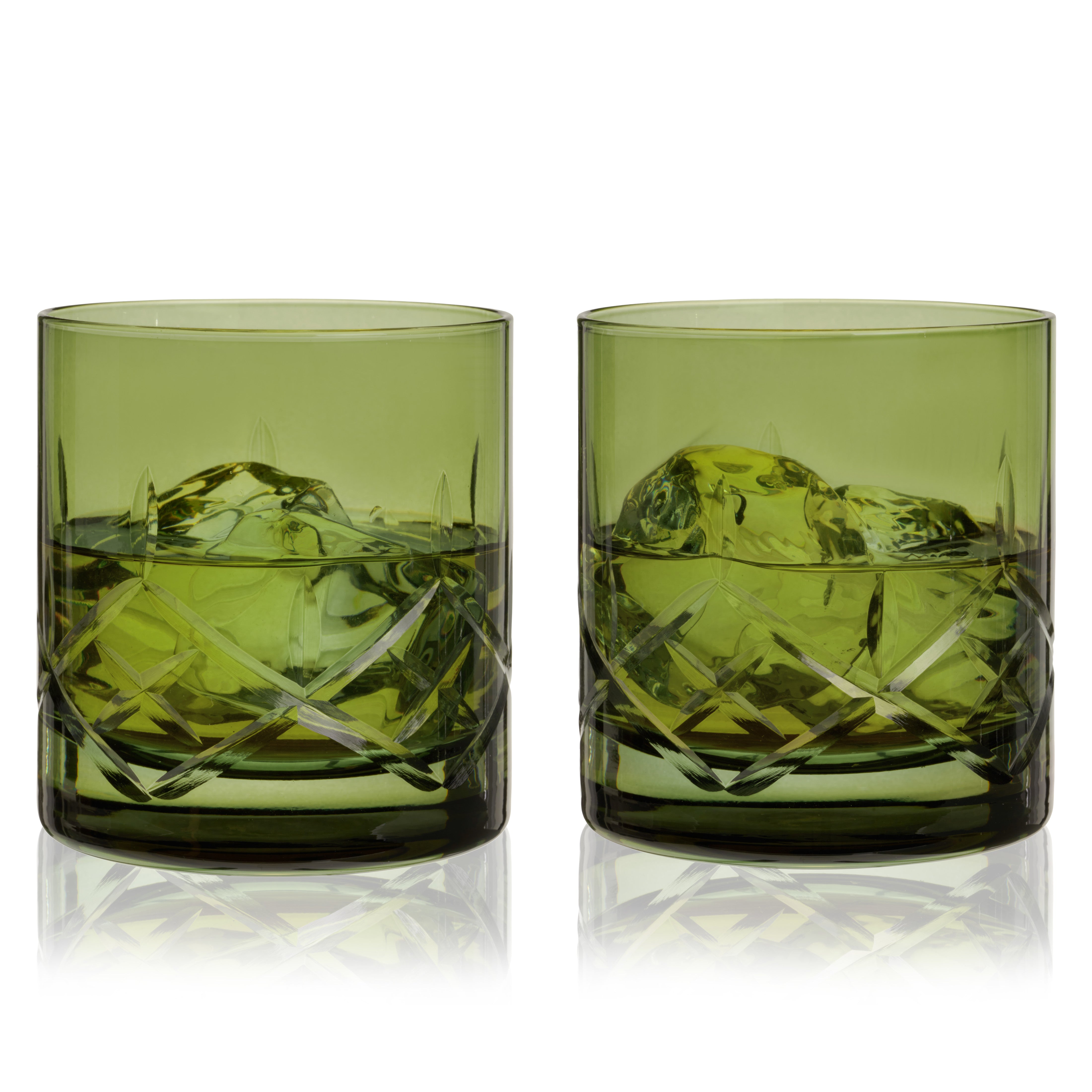 Premium Admiral Crystal Green Rocks Glasses Set of 2 - Elegant Whiskey & Cocktail Drinking Glasses for Home Bar, Dinner Parties & Gifts