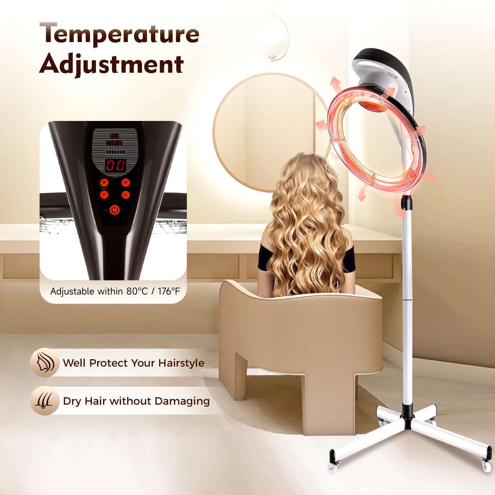 YIYIBYUS Professional Rotating Hair Dryer - Salon-Grade Hair Processor for Dyeing, Oil Treatment, Drying & Styling | Perfect for Salon, SPA & Home Use (Grey)