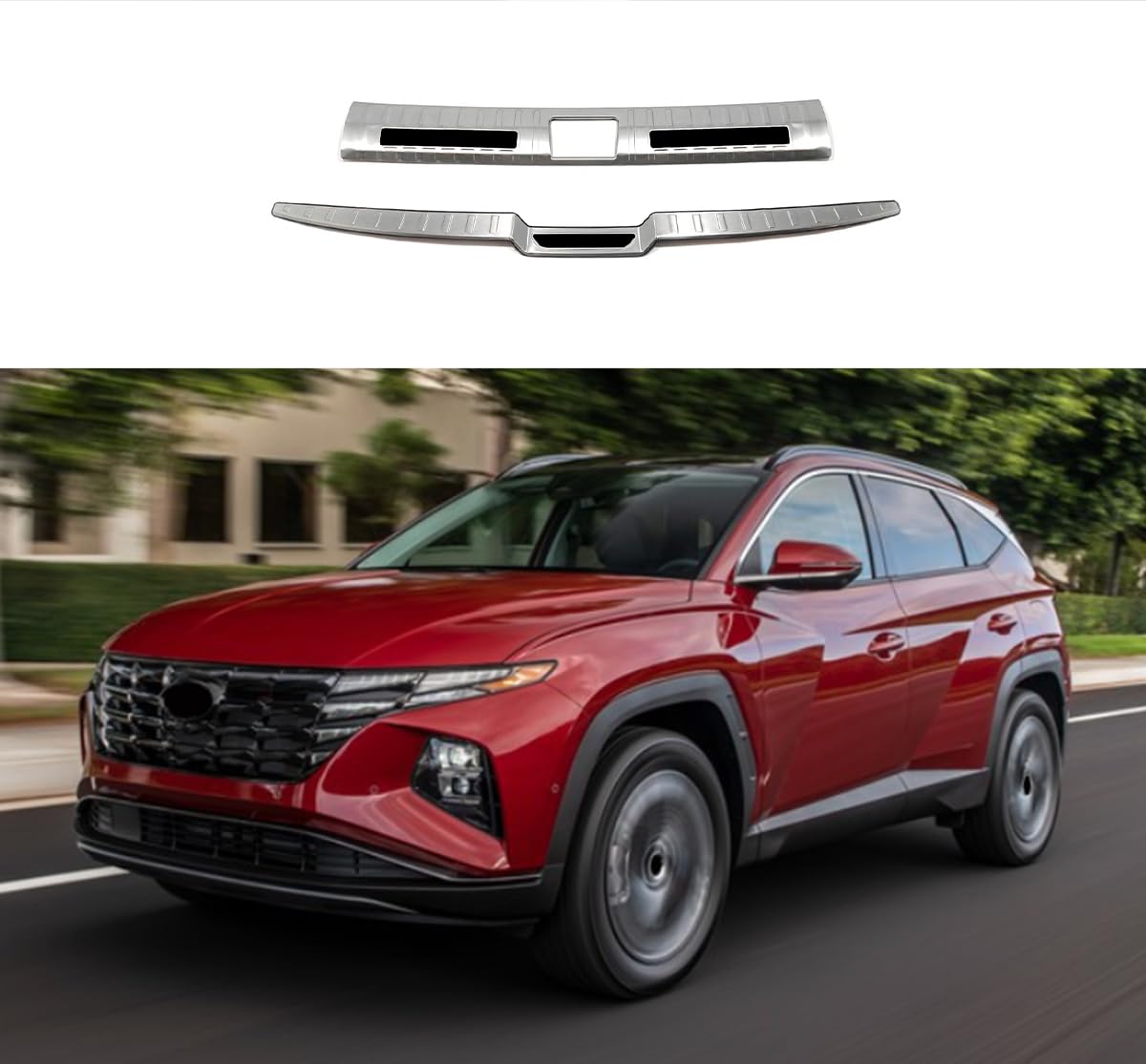 Stainless Steel Rear Bumper Sill Plate Guard Cover for Hyundai Tucson 2022-2024 - Inside & Outside Protection Trim (Silver, 2PCS) | Durable Car Accessories for Parking & Loading Protection