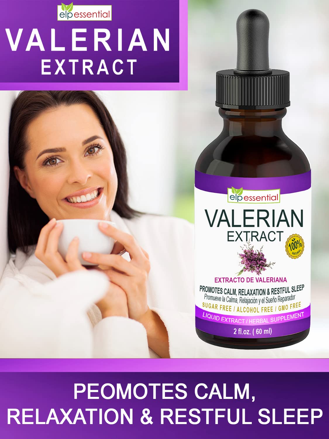 ELP ESSENTIAL Valerian Root Extract Drops - Natural Sleep Aid & Stress Relief Supplement | 2 fl oz (2-Pack) | Sugar-Free, Alcohol-Free, Non-GMO, Gluten-Free Liquid Drops | Perfect for Nighttime Relaxation & Anxiety Support
