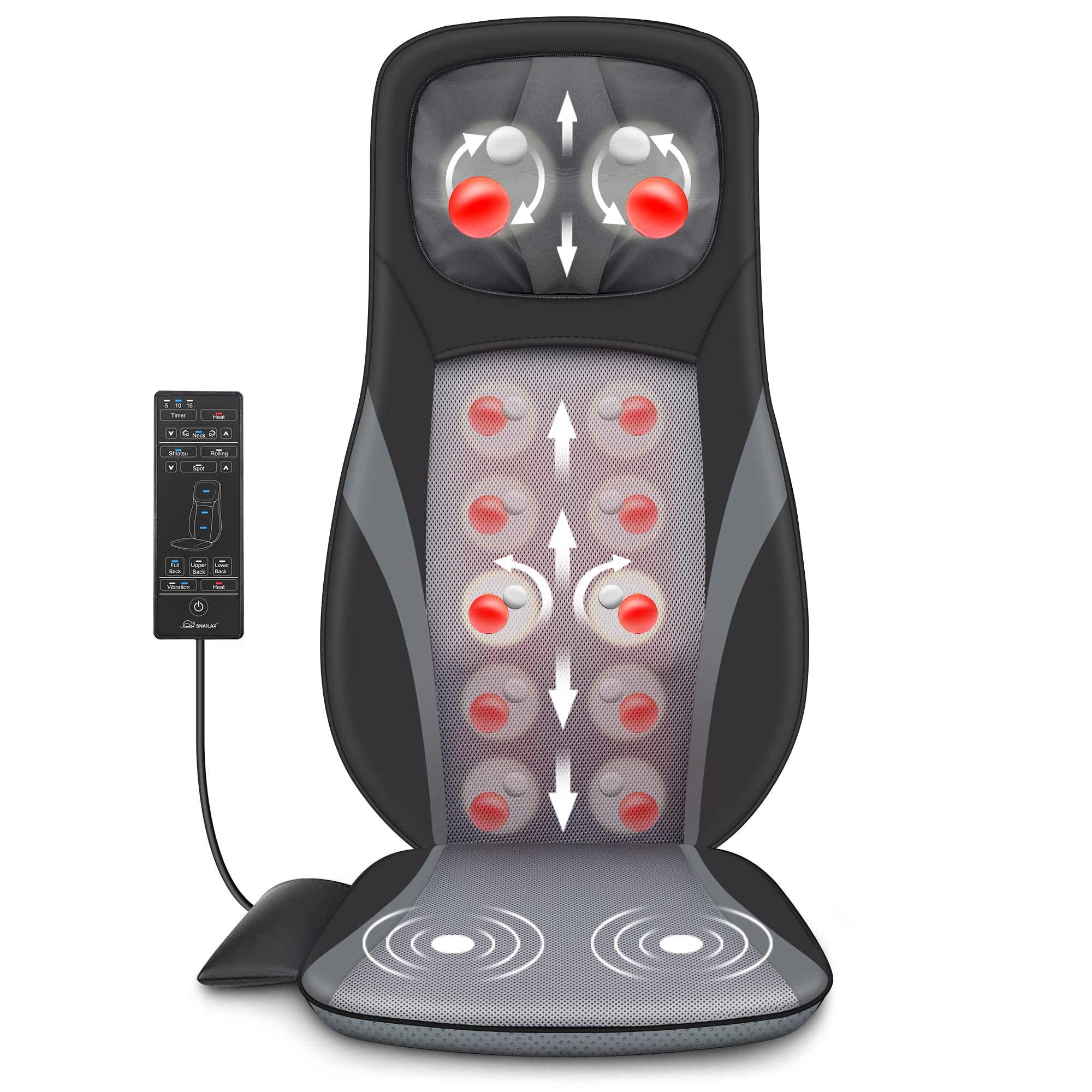 Snailax Shiatsu Neck and Back Massager with Heat - Adjustable Height Massage Chair Pad for Full Back Kneading & Rolling - Perfect Gift for Men & Women - Relieve Stress at Home, Office, or Car