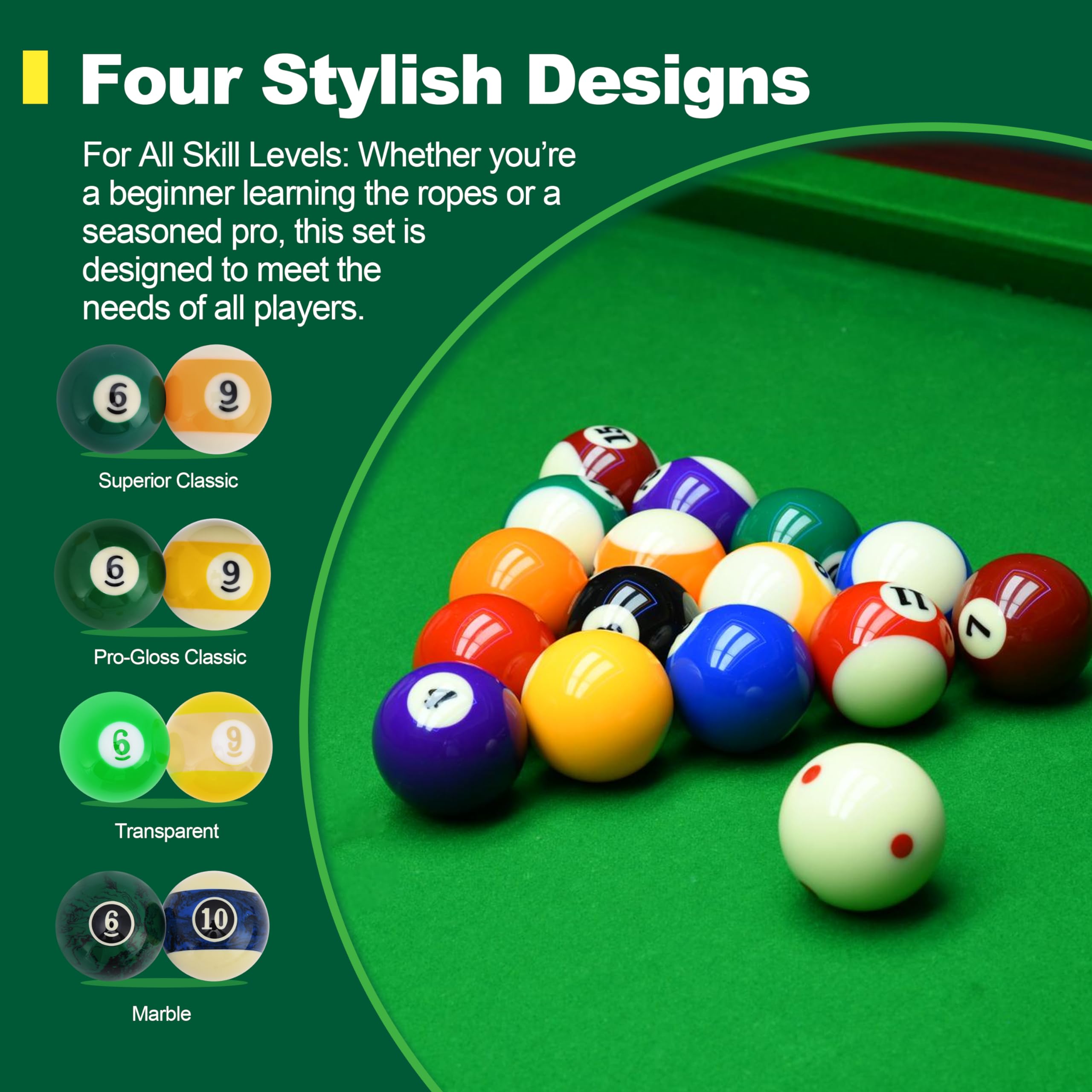 Professional Pool Billiard Balls Set - 16pcs 2-1/4 Inch High-Quality Polyresin Balls for Competition & Home Game Rooms | Perfect for Tournament Play, Bars, and Family Entertainment