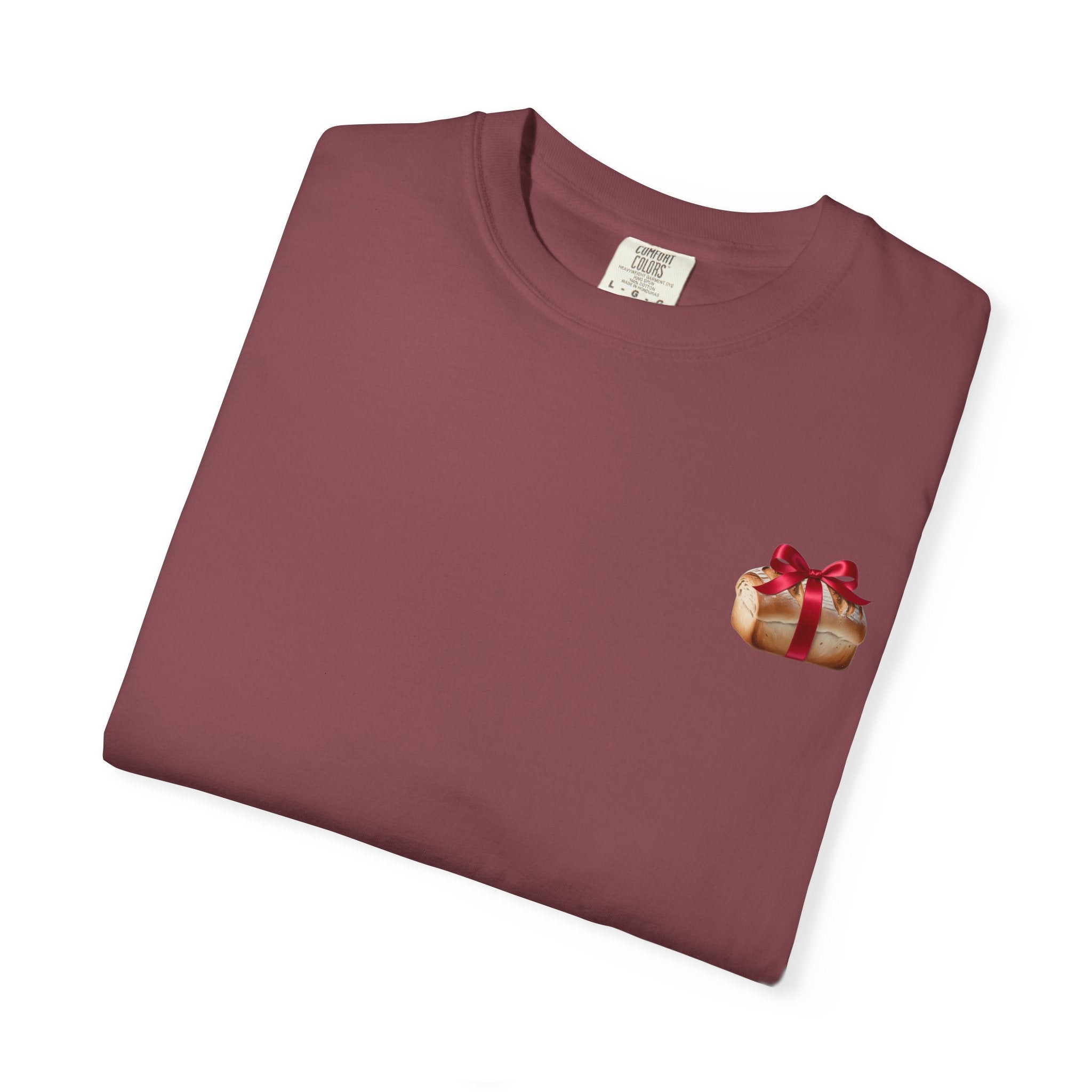 Gift of Love T-Shirt - Unisex Garment Dyed Tee with Heart & Bread Print | Casual Wear, Couples Outfits, Valentine's Day Gift
