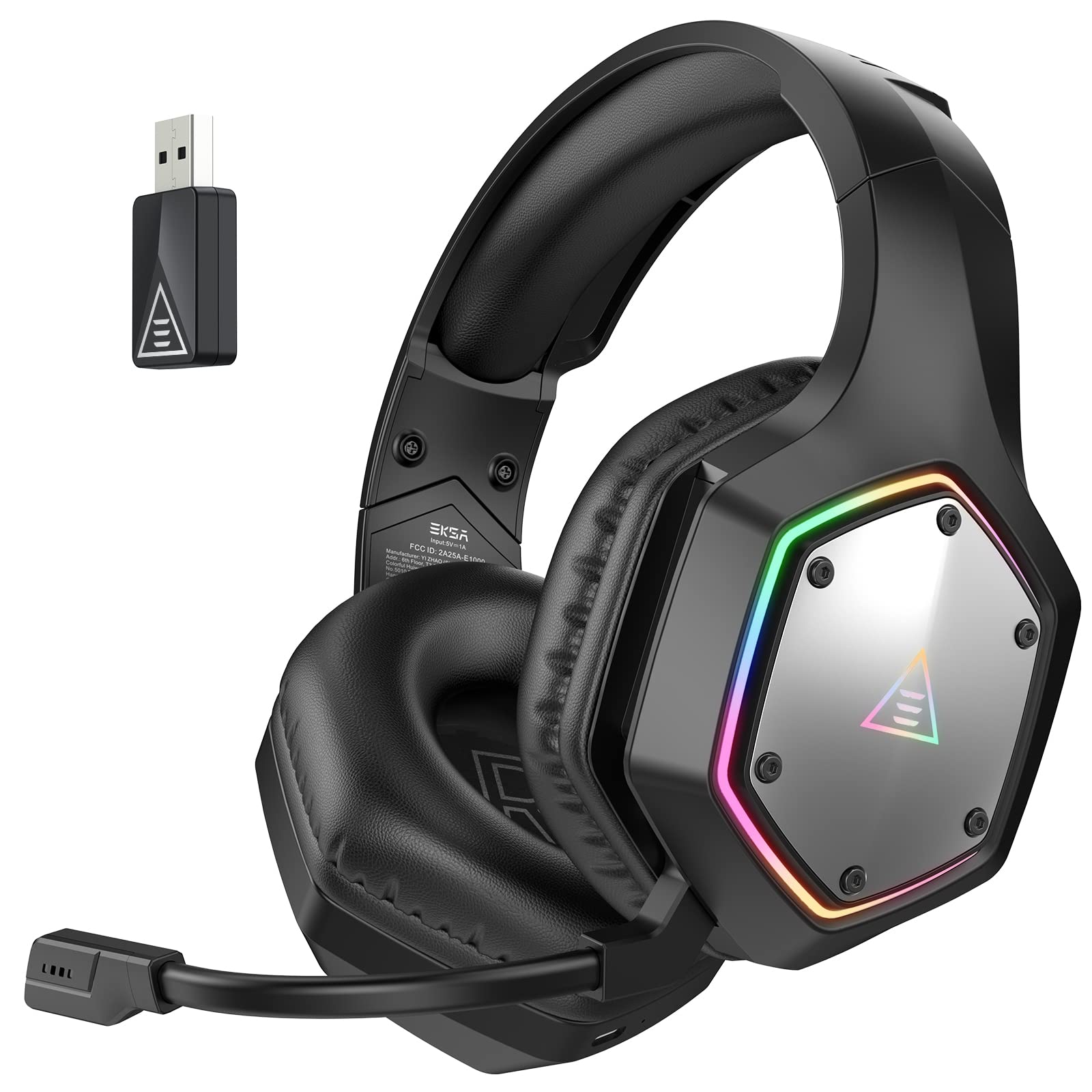 EKSA Wireless Gaming Headset for PS4, PS5, PC - 7.1 Surround Sound with Noise Cancelling Mic, RGB Lighting & 36H Battery Life - 2.4G USB & 3.5mm Jack Compatible with Computer, Laptop - Perfect for Competitive Gaming, Streaming & Online Meetings