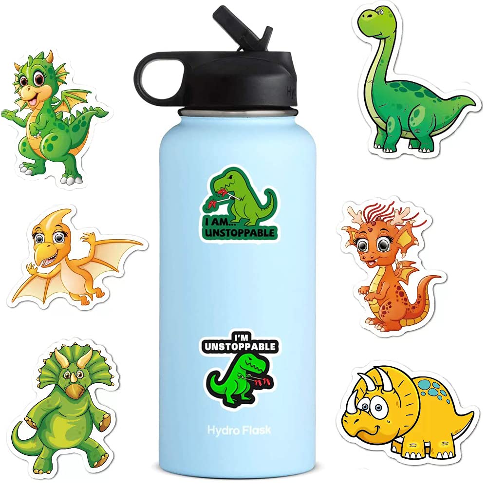 Dinosaur Stickers for Kids - 50 Pack Cute Cartoon Vinyl Waterproof Decals for Water Bottles, Cars, Laptops, Scrapbooks & Luggage - Perfect for Party Favors, Holiday Decor & DIY Crafts (Great for Adults, Teens & Toddlers)